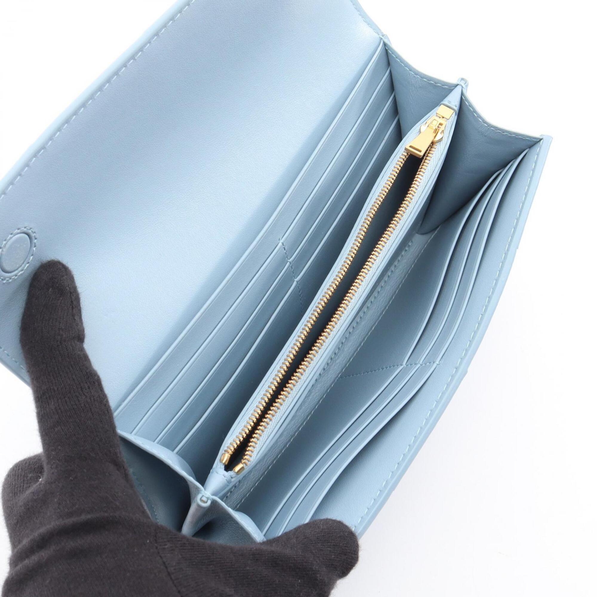 Bottega Veneta Blue Leather Long Wallet (Bi-Fold) (Pre-Owned)