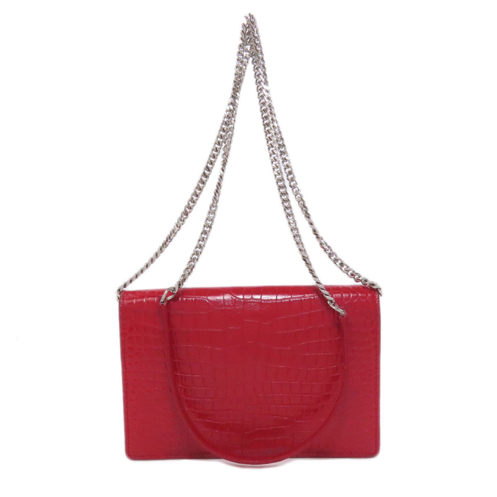Yves Saint Laurent Red Color Leather Chain/Shoulder Wallet (Pre-Owned)