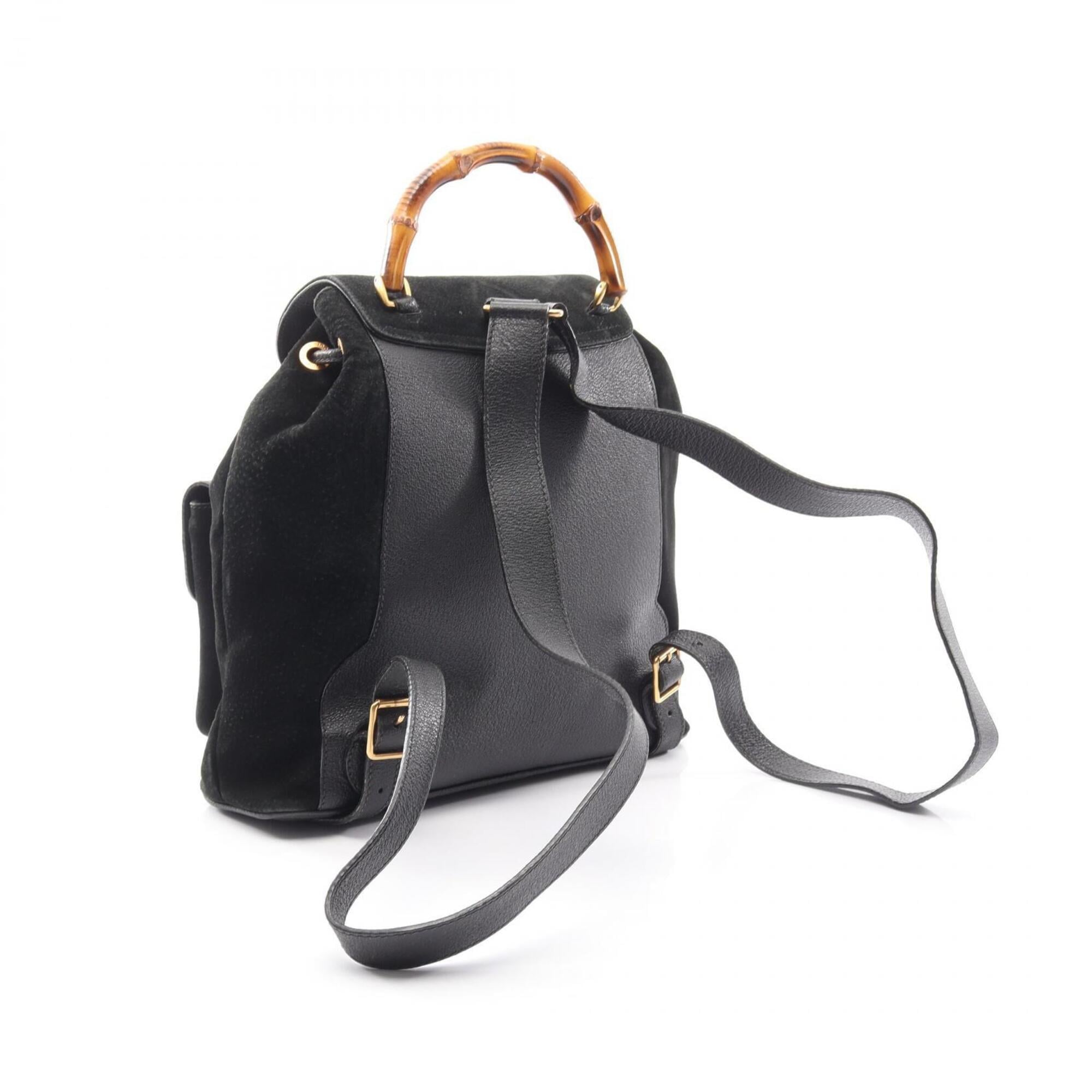 Gucci Black Suede Leather Backpack Handbag (Pre-Owned)