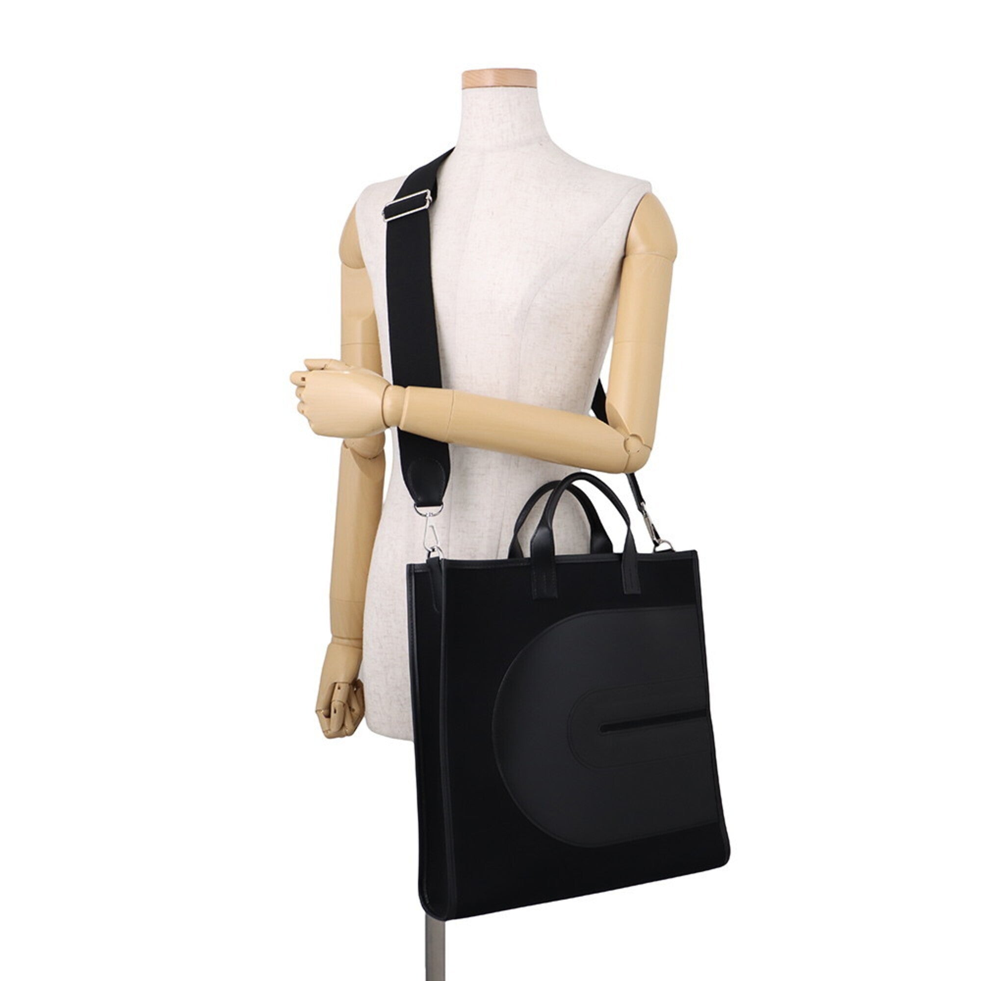 Hermes Black Toile Officier Swift Leather Handbag Tote Bag (Pre-Owned)