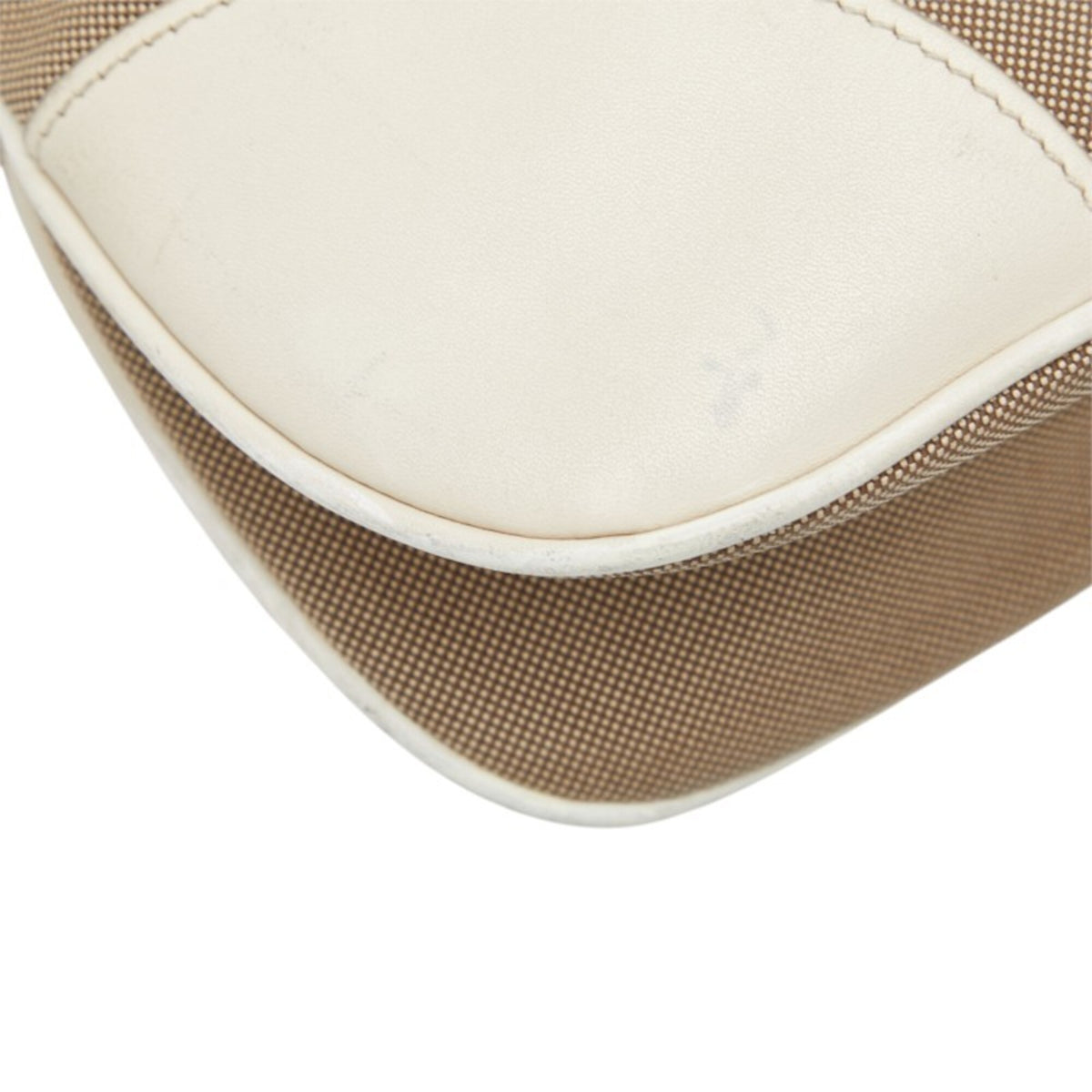 Prada Beige White Canvas Leather Shoulder Bag (Pre-Owned)