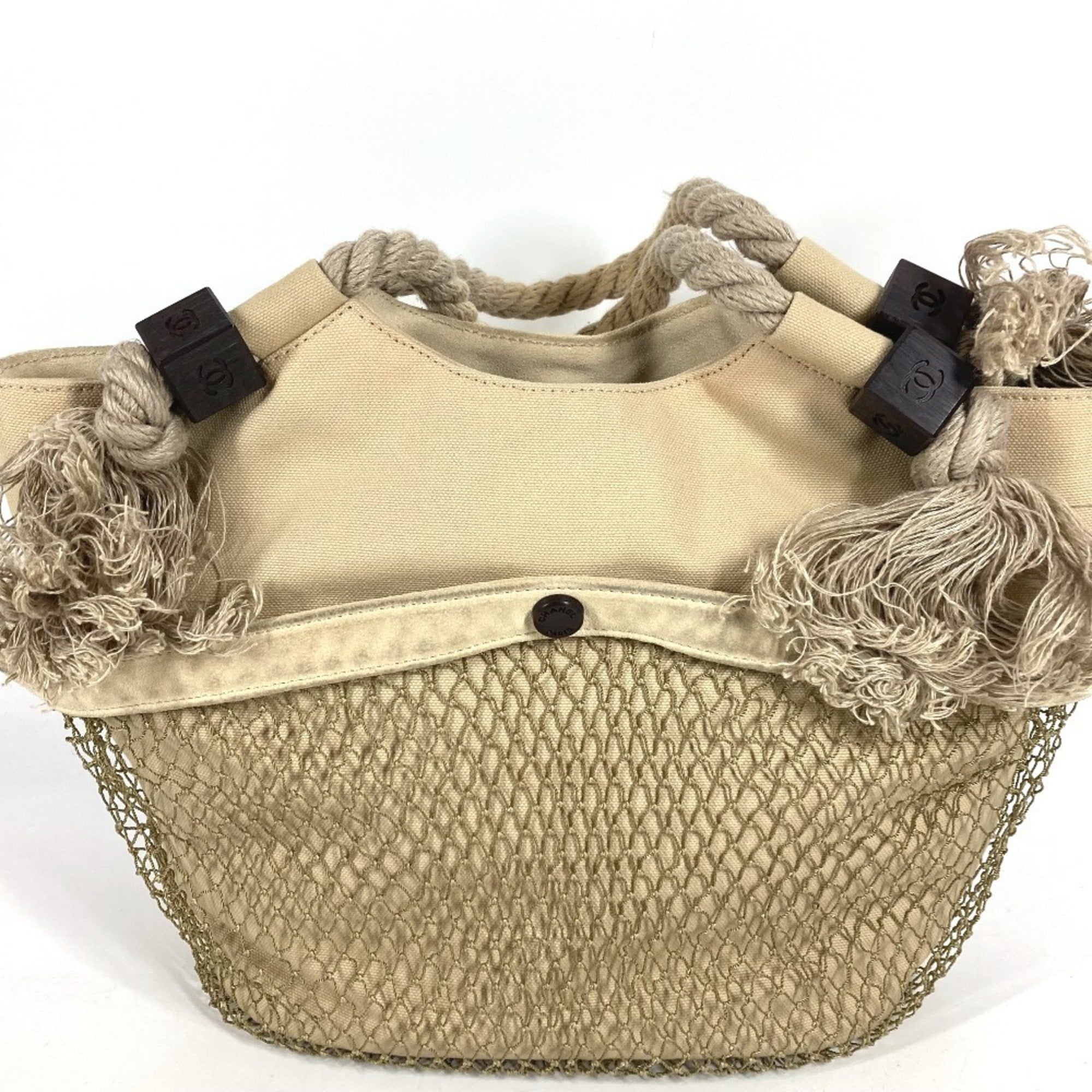 Chanel Beige Canvas Handbag Shoulder Bag (Pre-Owned)