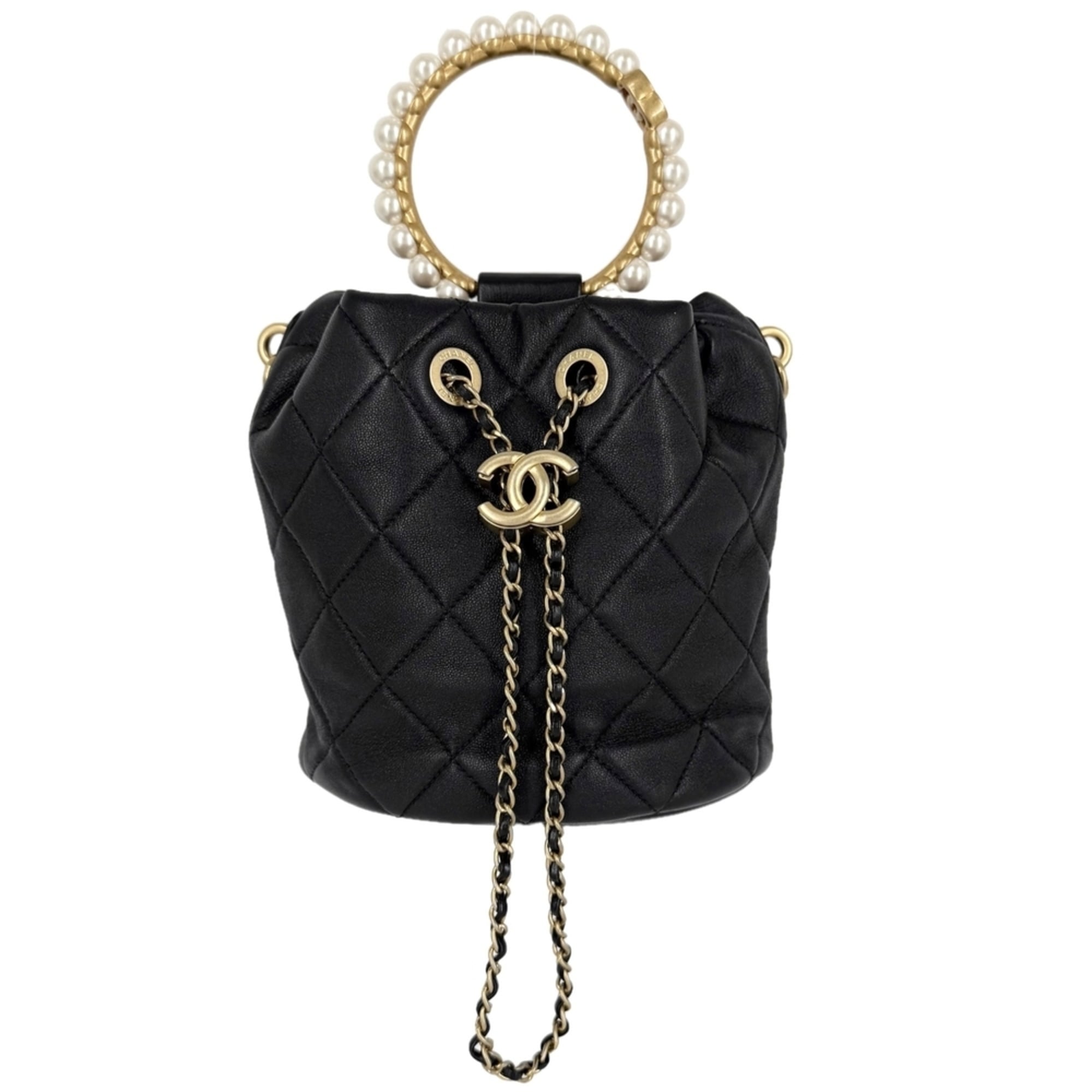 Chanel Black White Leather Handbag (Pre-Owned)
