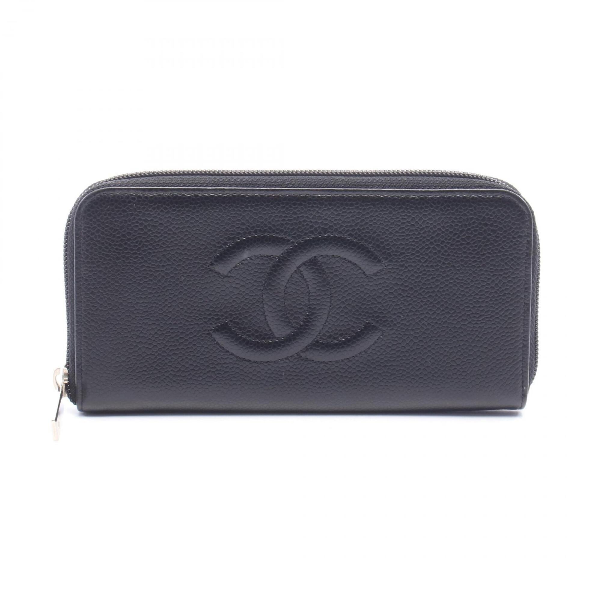 Chanel Black Grained Calfskin Long Wallet (Bi-Fold) (Pre-Owned)