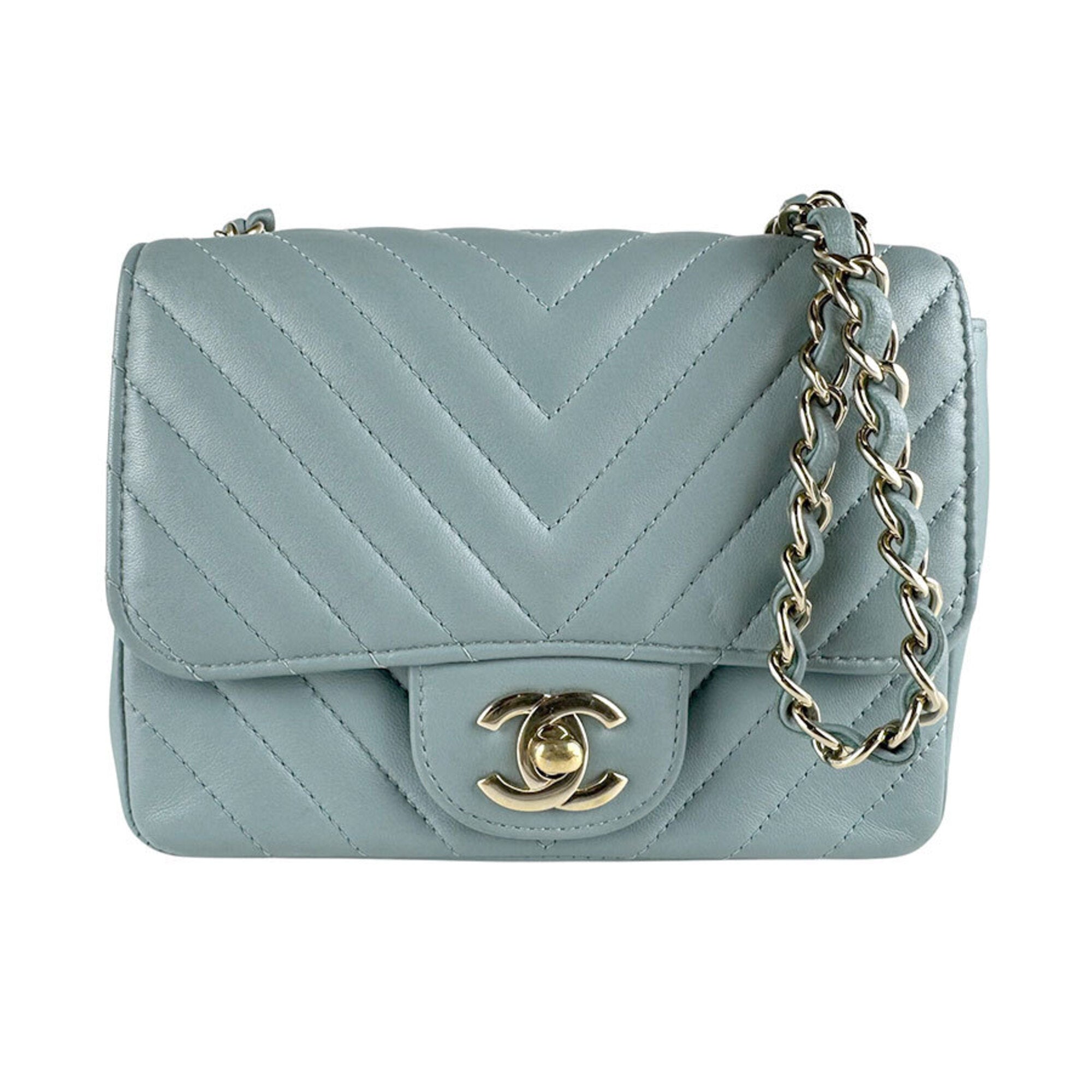 Chanel Blue Gray Leather Shoulder Bag (Pre-Owned)