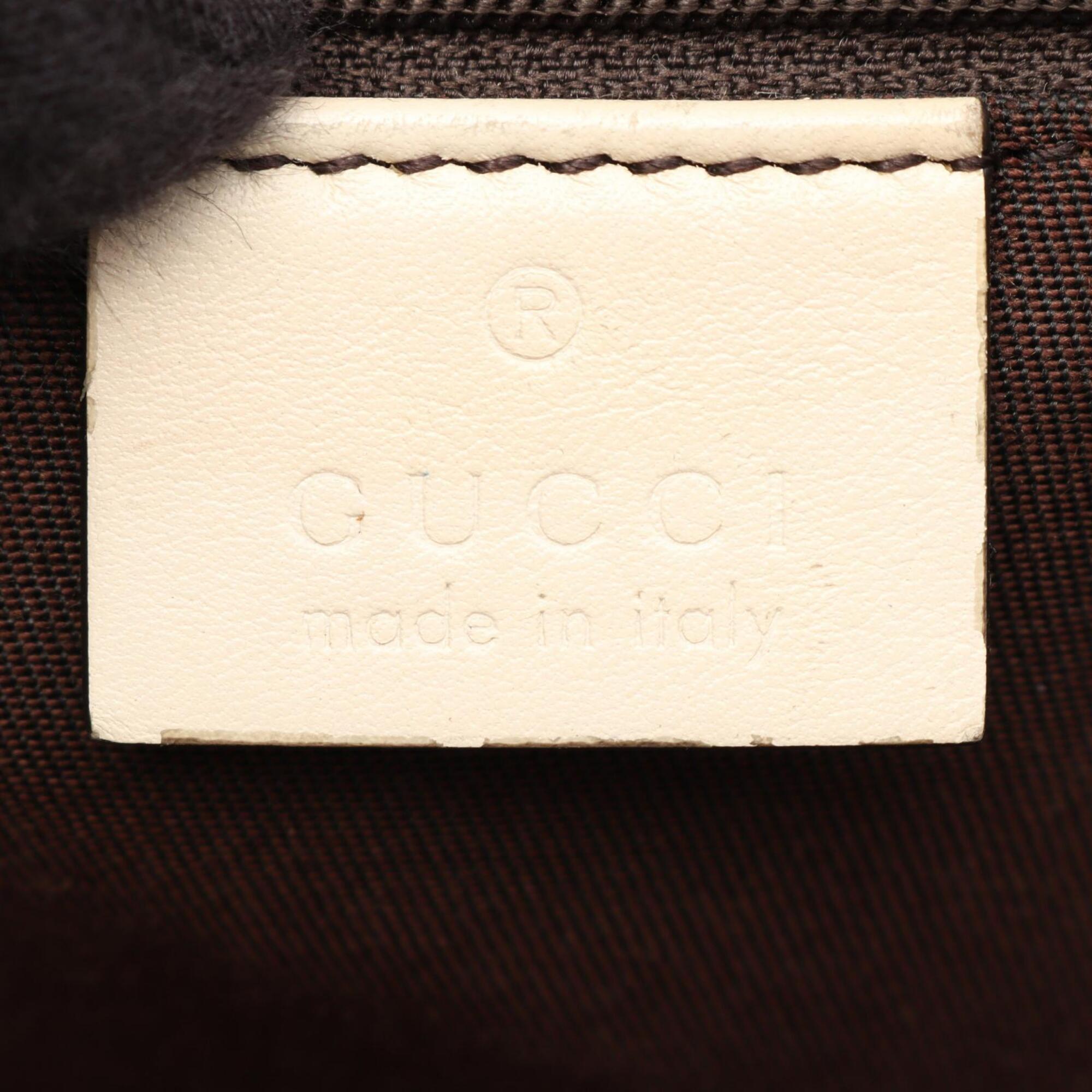 Gucci Beige White Canvas Leather Handbag Tote Bag (Pre-Owned)