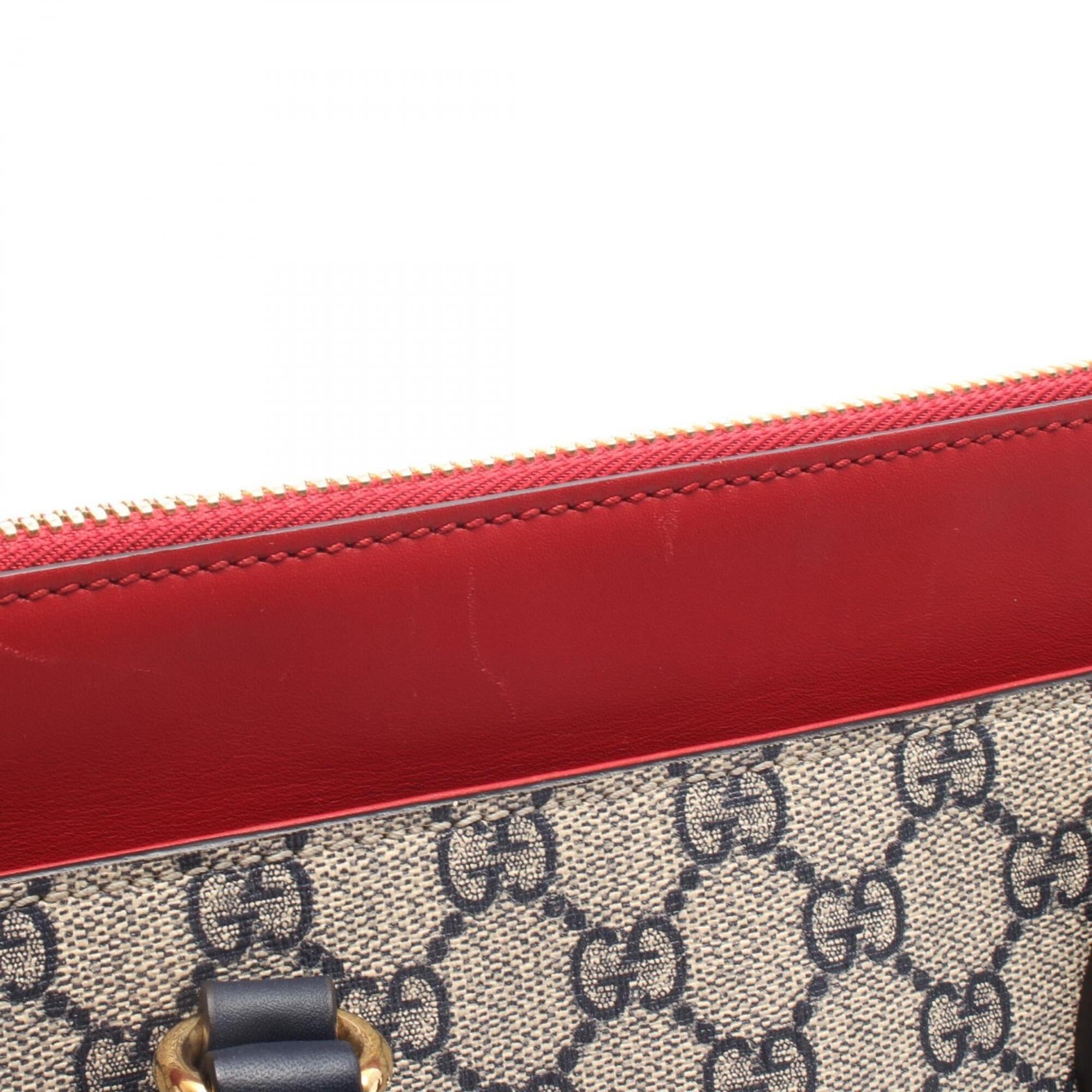 Gucci Beige Navy Red Color Gg Supreme Leather Handbag (Pre-Owned)