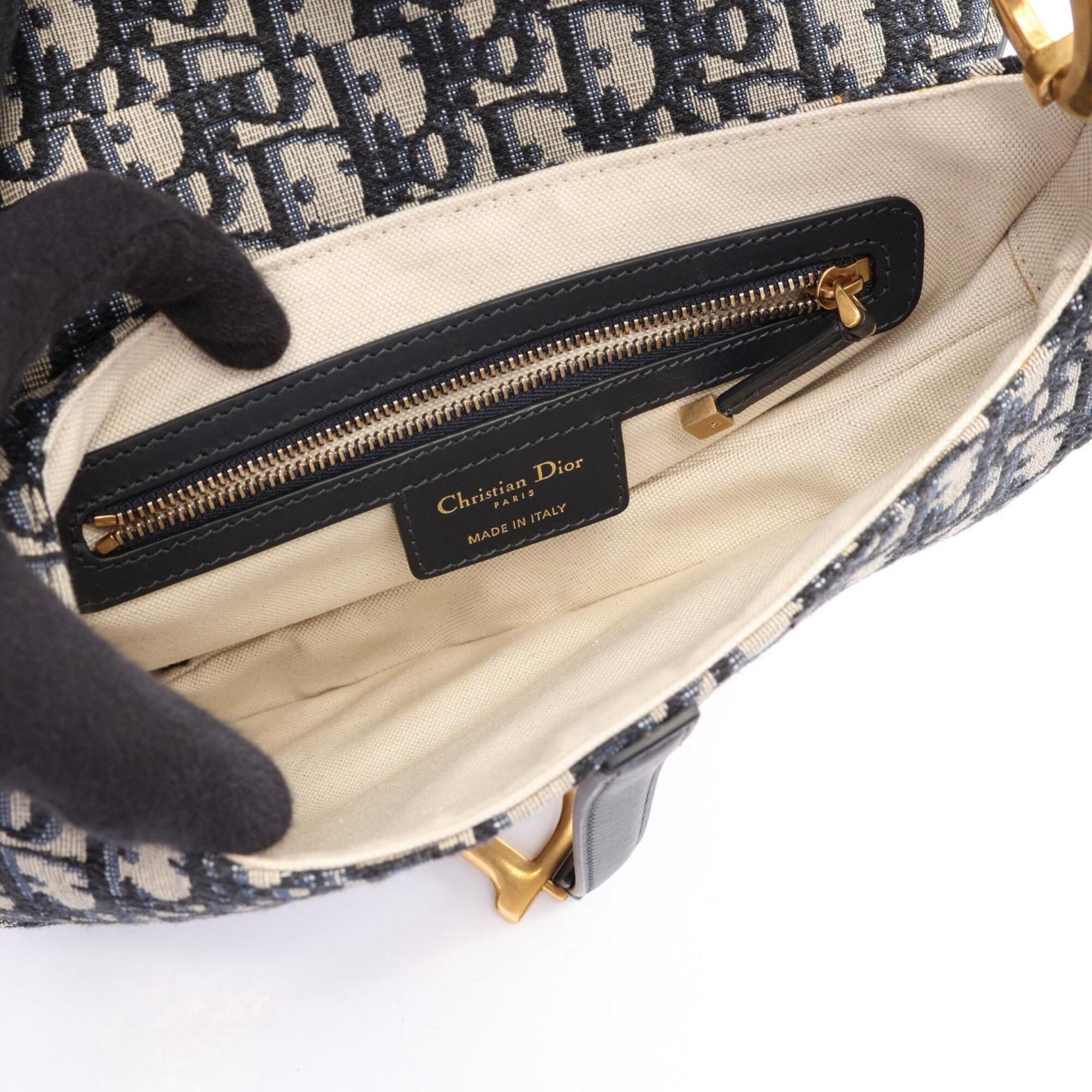 Christian Dior Ivory Navy Canvas Saddle Bag (Pre-Owned)