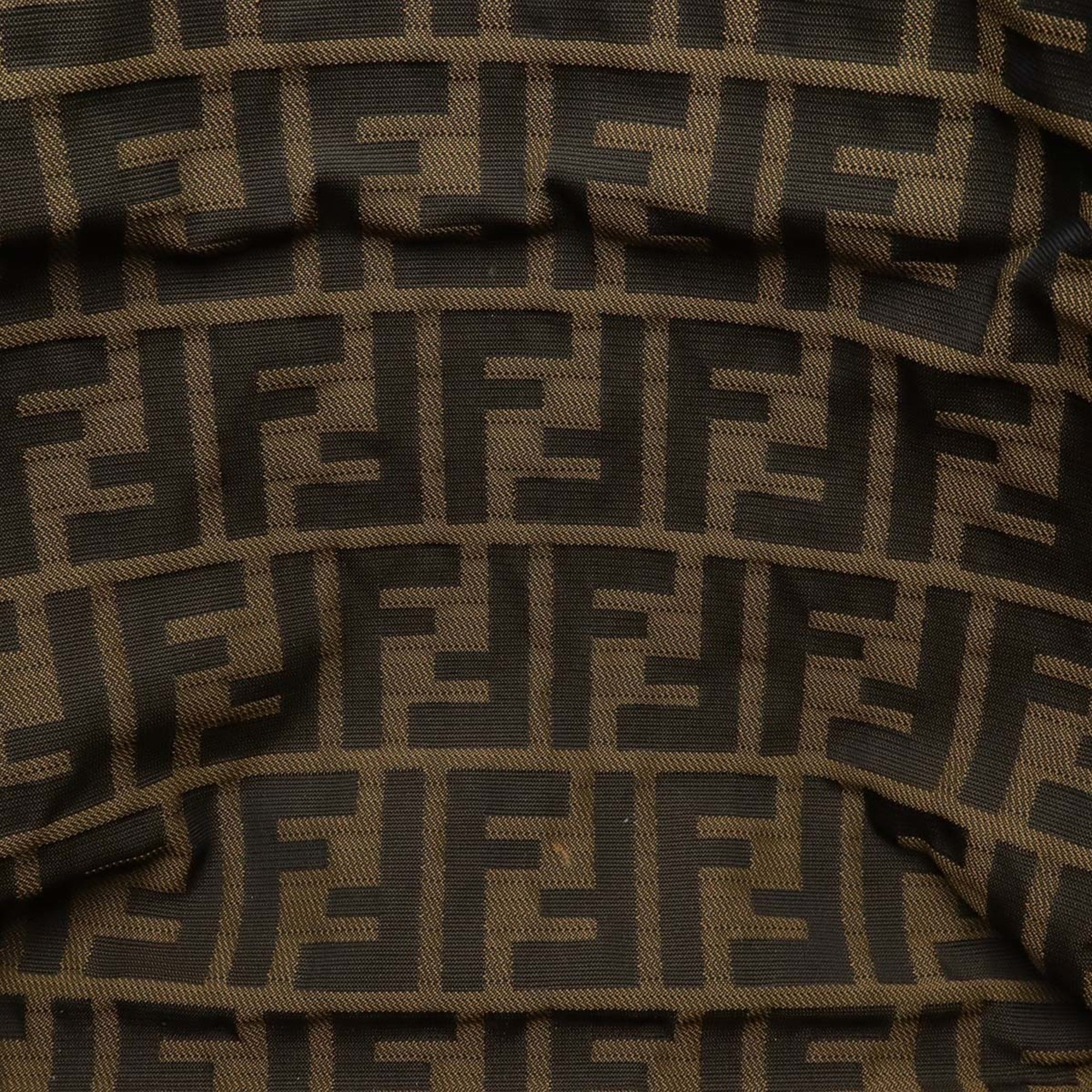 Fendi Zucca Brown Dark Brown Leather Shoulder Bag Tote Bag (Pre-Owned)