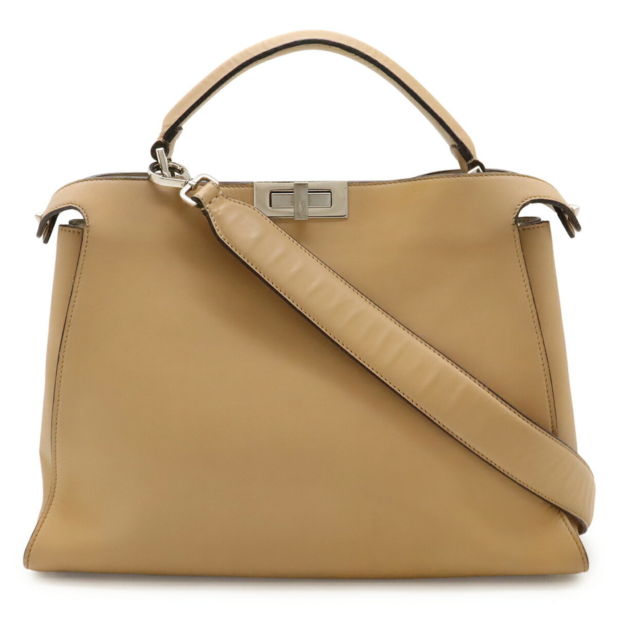 Fendi Peekaboo Beige Leather Handbag Shoulder Bag (Pre-Owned)