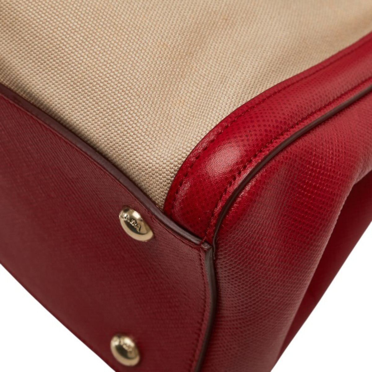 Prada Beige Red Color Canvas Leather Handbag Shoulder Bag (Pre-Owned)