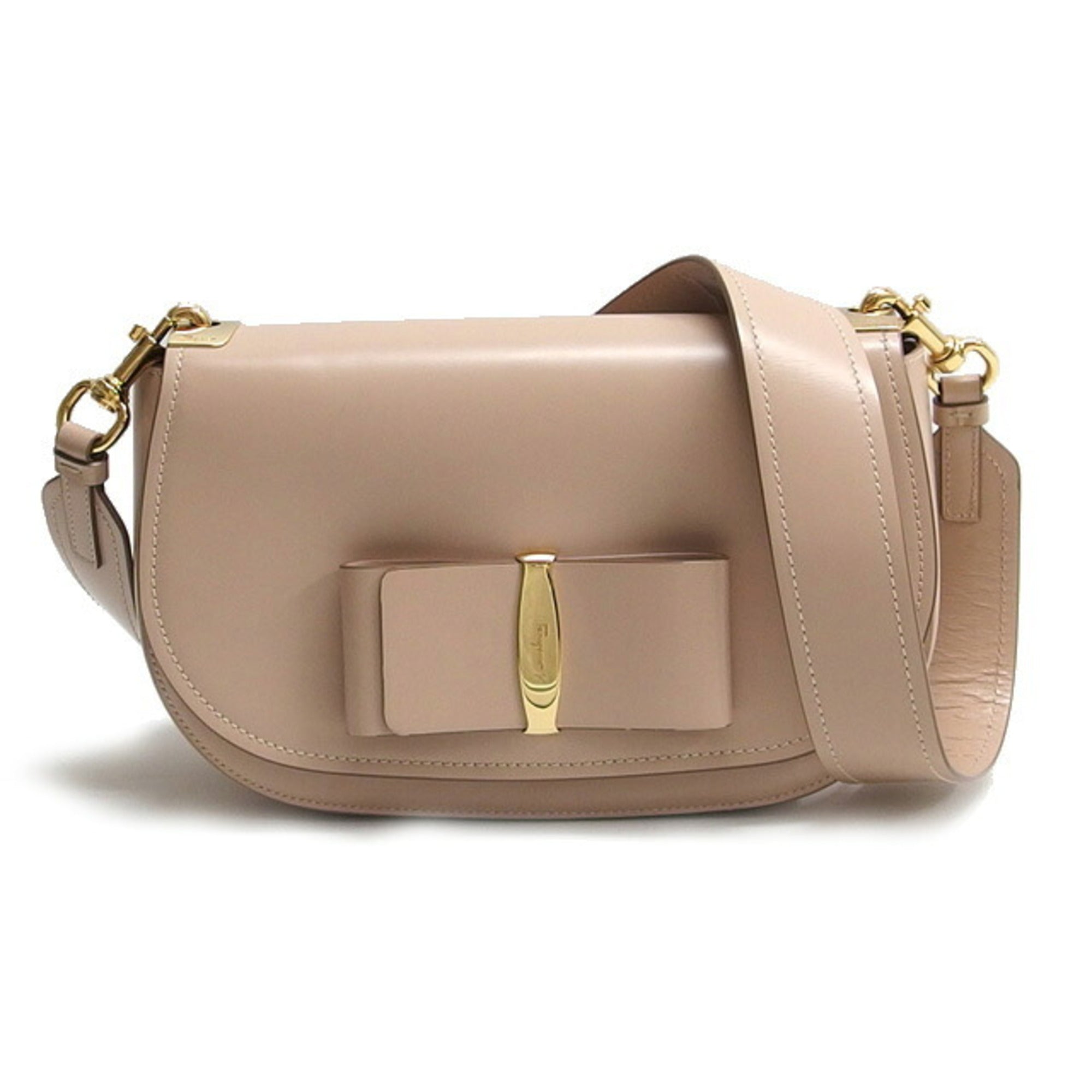 Salvatore Ferragamo Pink Beige Leather Clutch Bag Shoulder Bag (Pre-Owned)