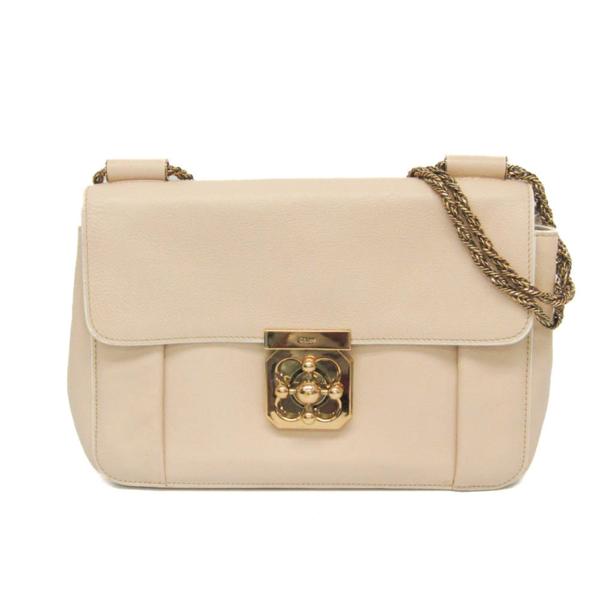 Chloe Elsie Chain Shoulder Bag Leather Beige Leather Shoulder Bag Bag (Pre-Owned)