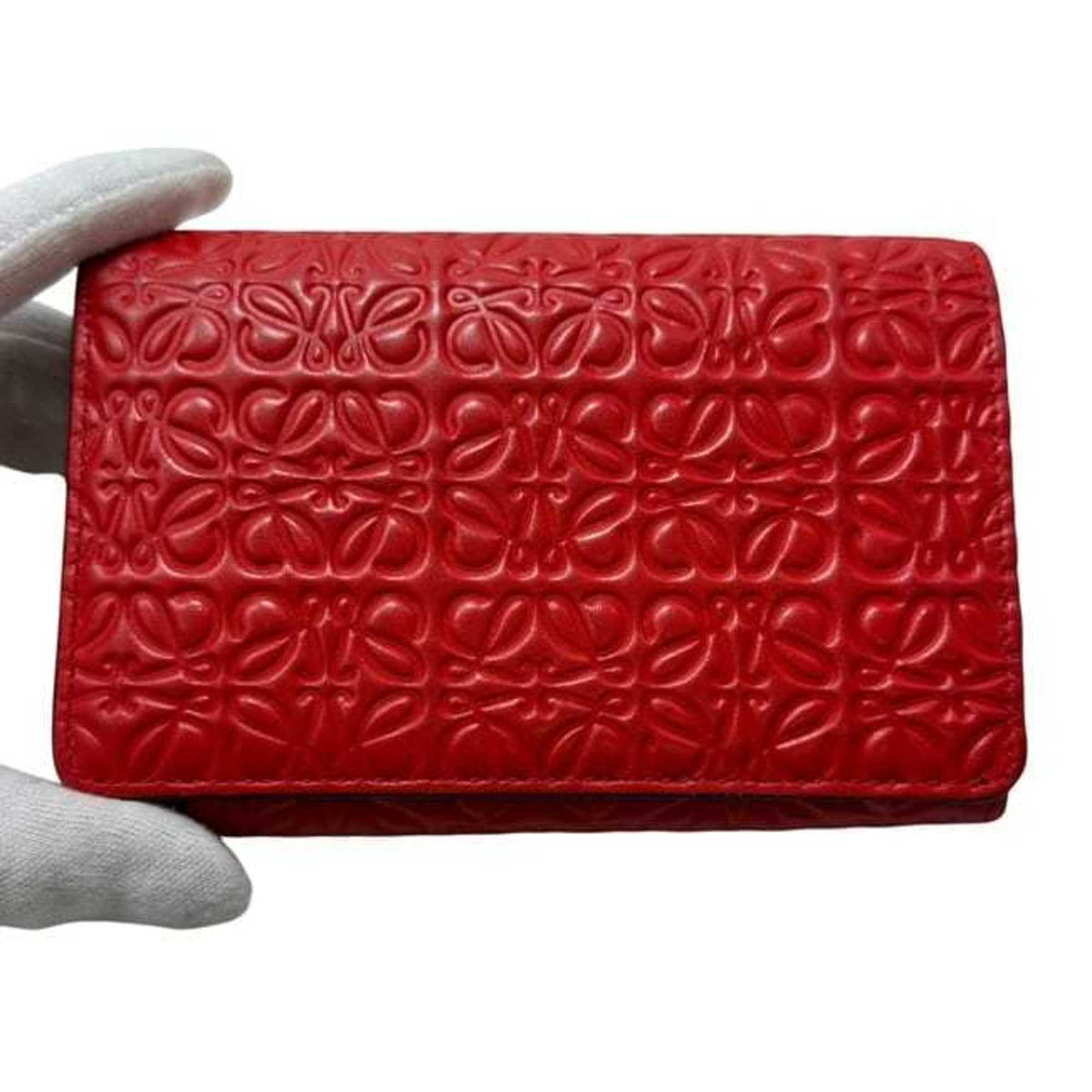 Loewe Repeat Red Color Leather Wallet (Bi-Fold) (Pre-Owned)