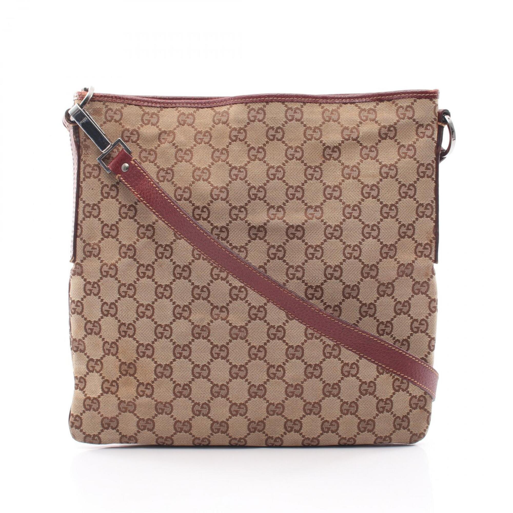 Gucci Beige Bordeaux Canvas Leather Shoulder Bag (Pre-Owned)