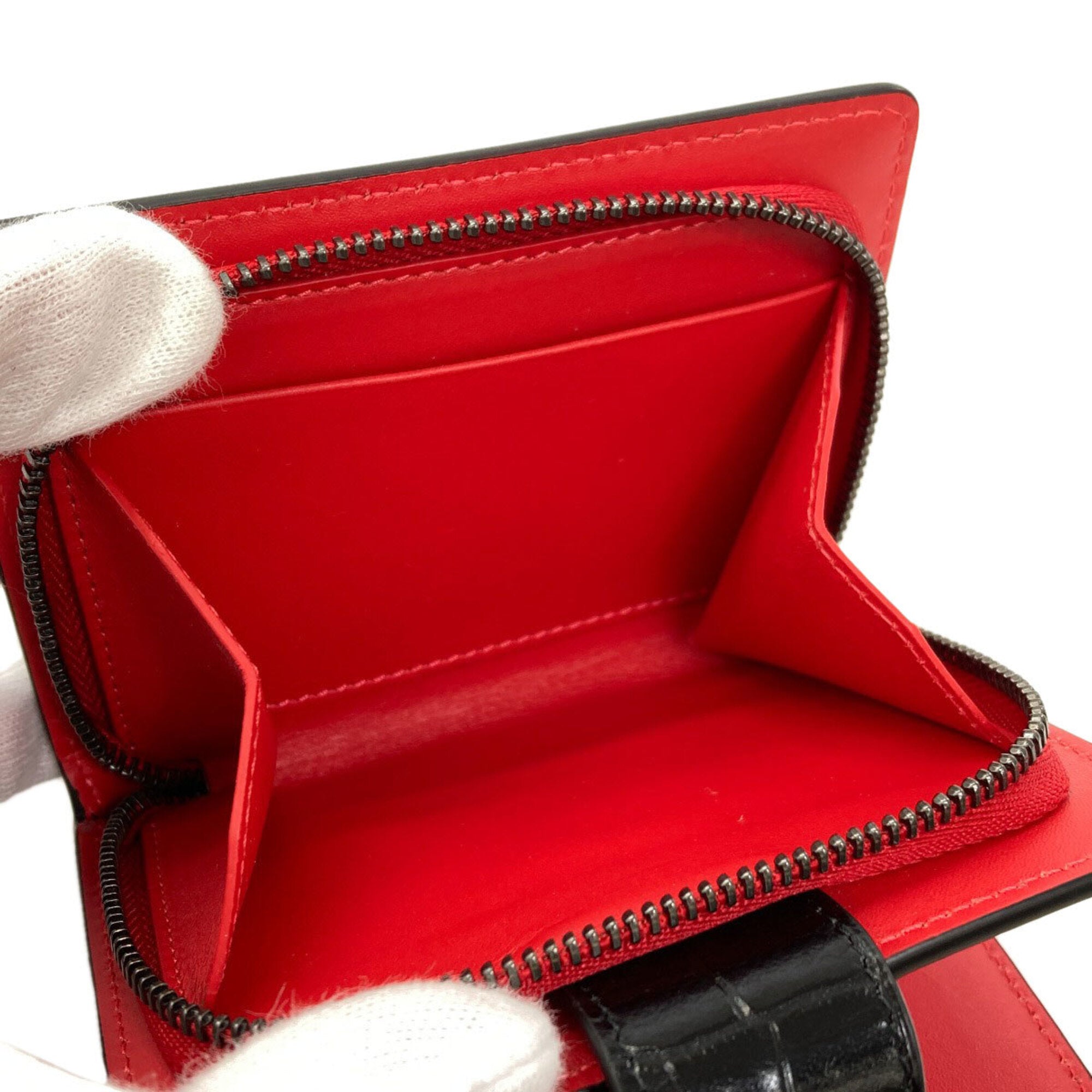 Christian Louboutin Black Red Color Leather Wallet (Bi-Fold) (Pre-Owned)