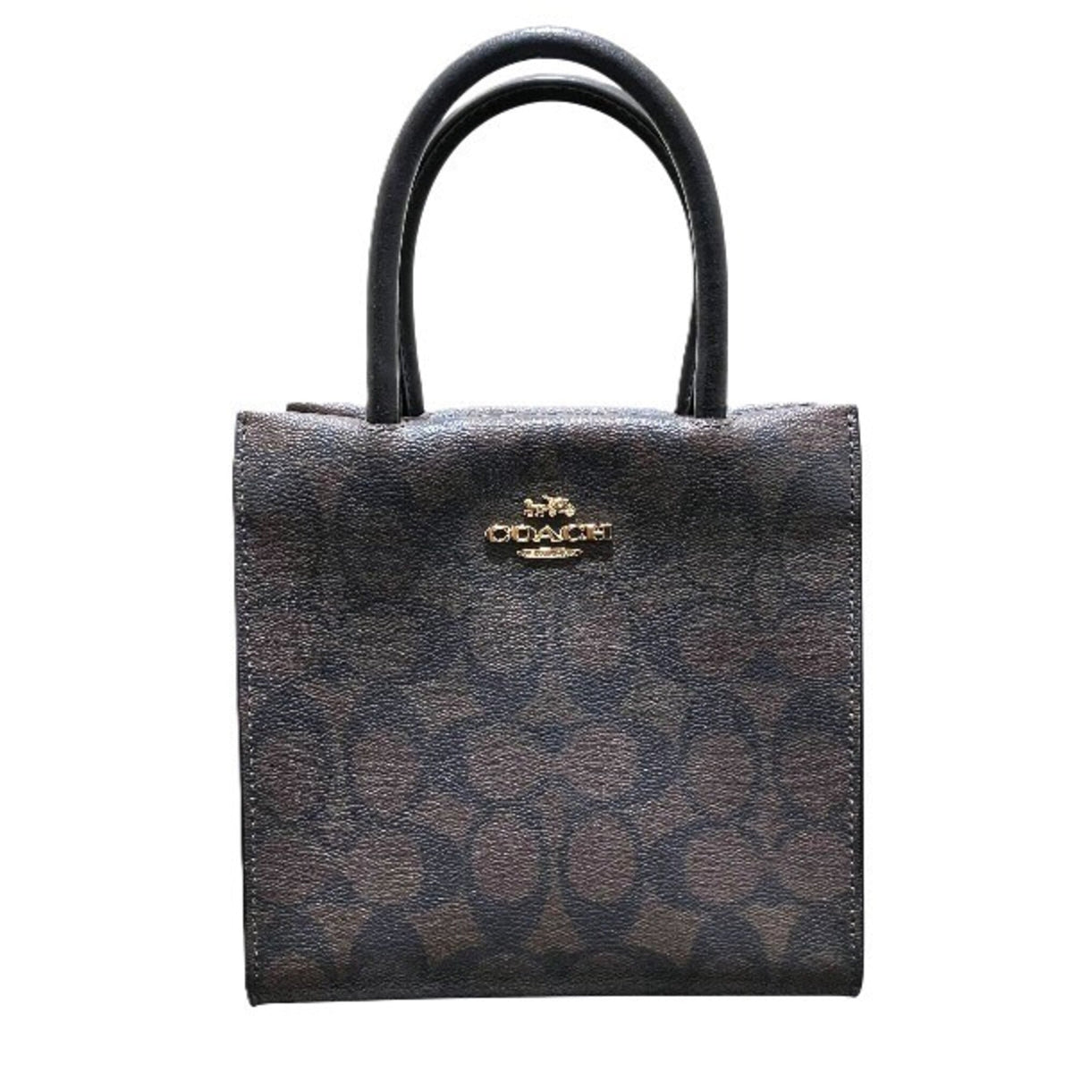 Coach Black Brown Canvas Leather Handbag (Pre-Owned)