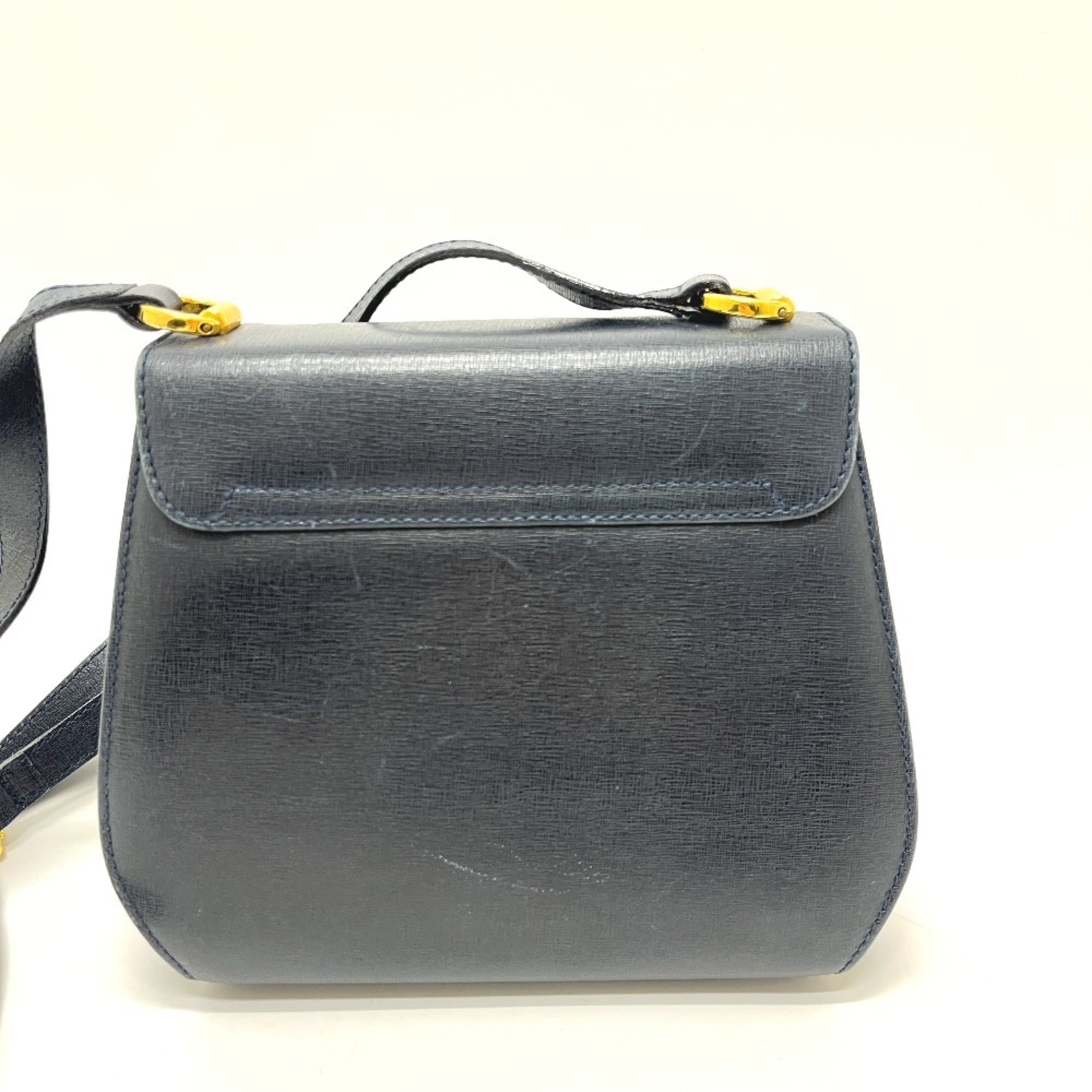 Salvatore Ferragamo Navy Leather Handbag Shoulder Bag (Pre-Owned)