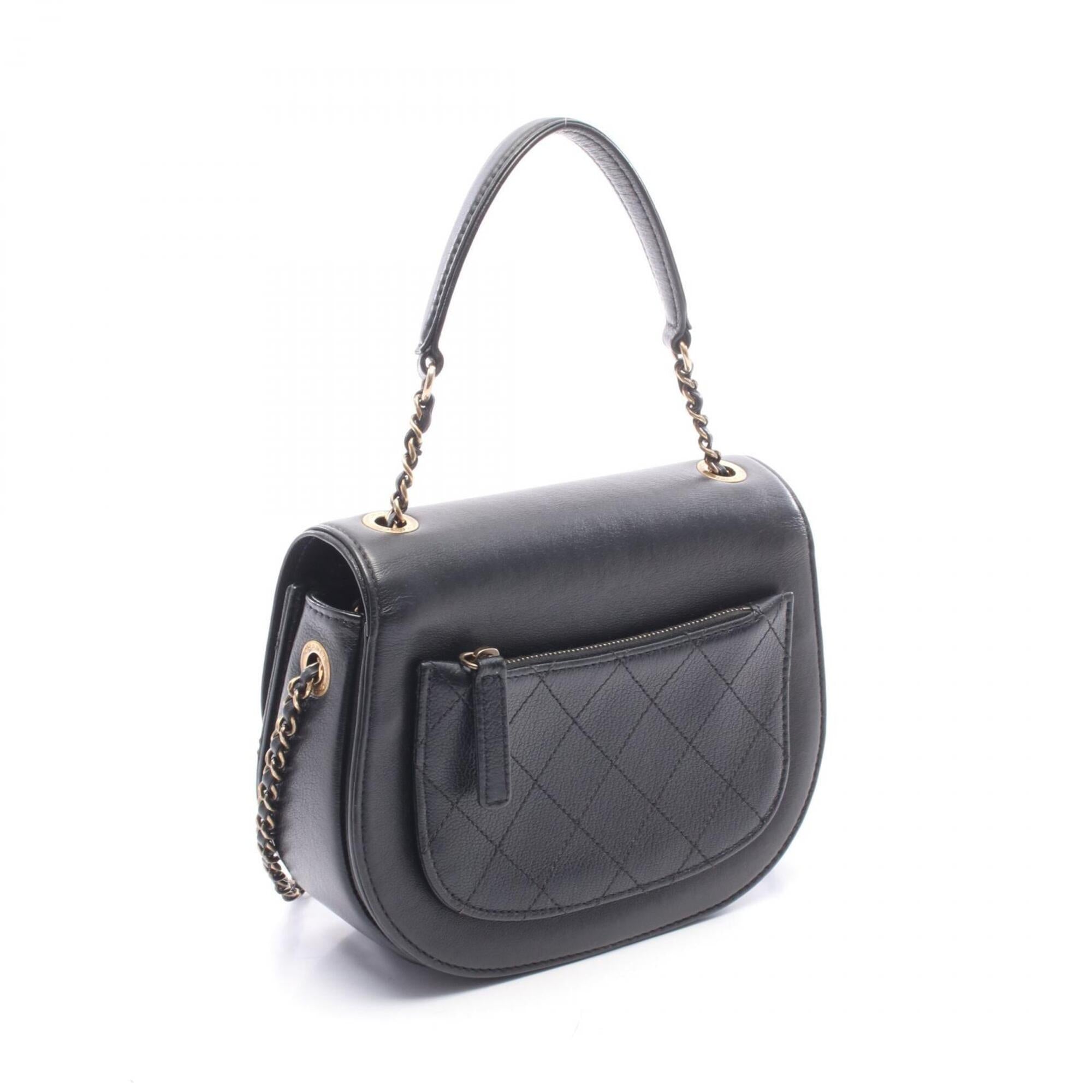 Chanel Black Leather Handbag Shoulder Bag (Pre-Owned)