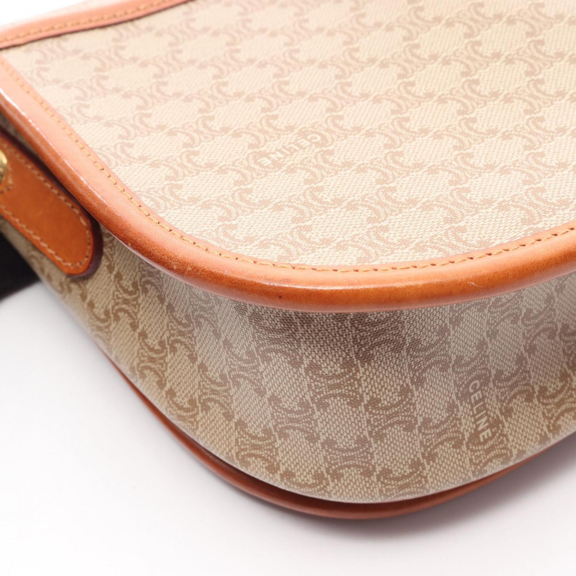 Celine Macadam Beige Brown Coated Canvas Handbag Shoulder Bag (Pre-Owned)