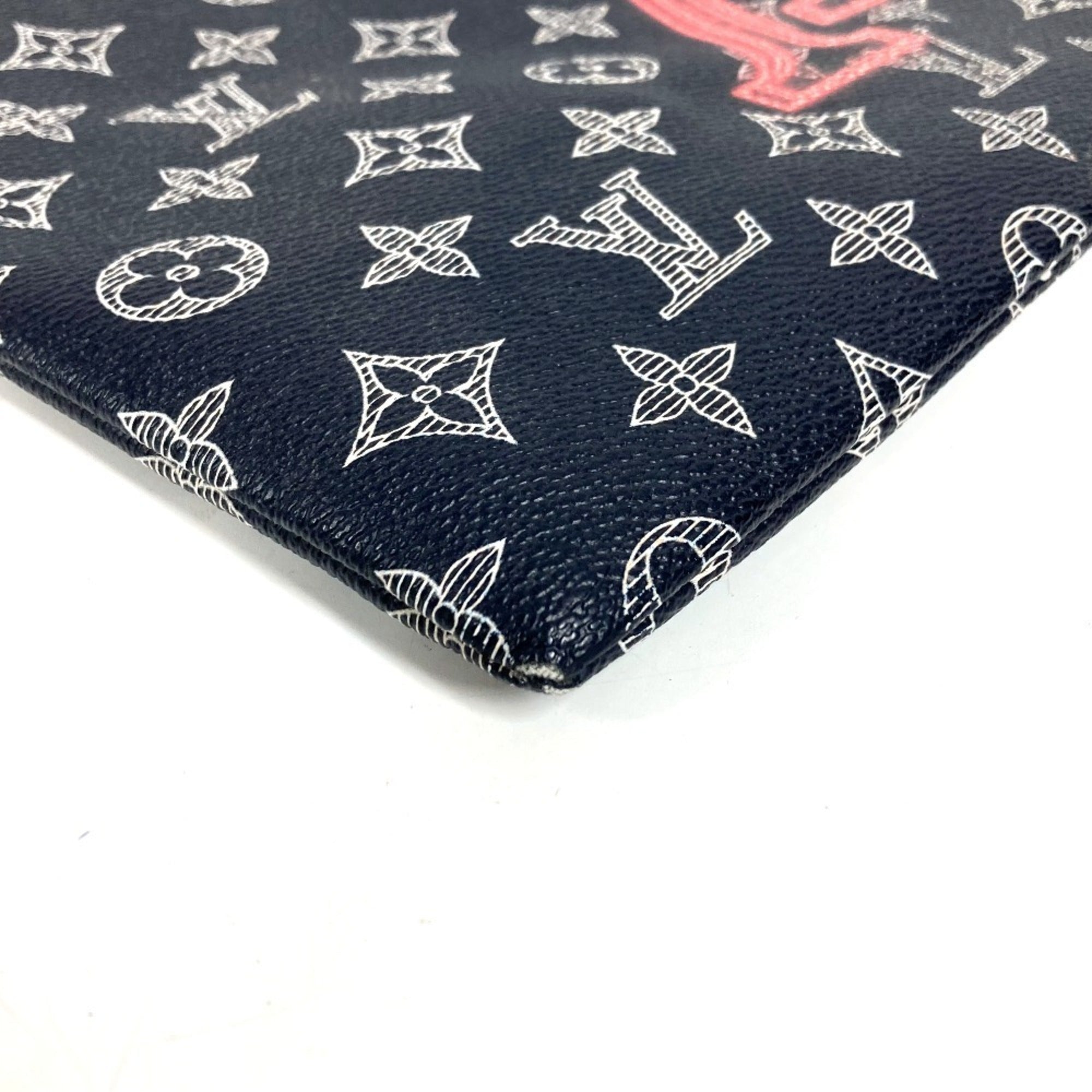 Louis Vuitton Navy Red Color Monogram Clutch Bag Handbag Pochette Pouch (Pre-Owned)