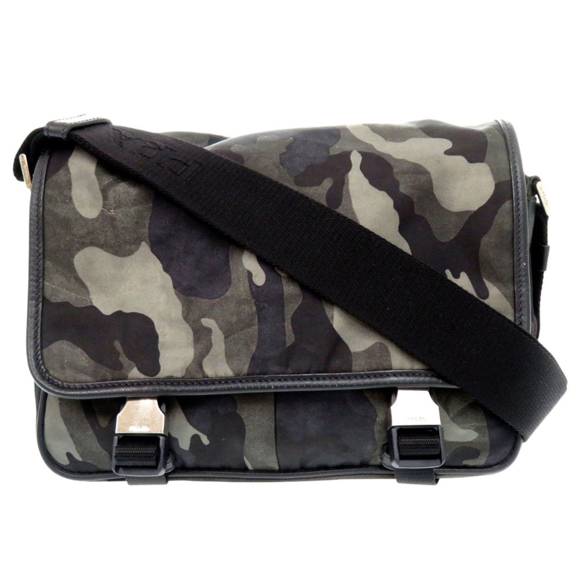 Prada Black Camouflage Khaki Nylon Leather Shoulder Bag (Pre-Owned)