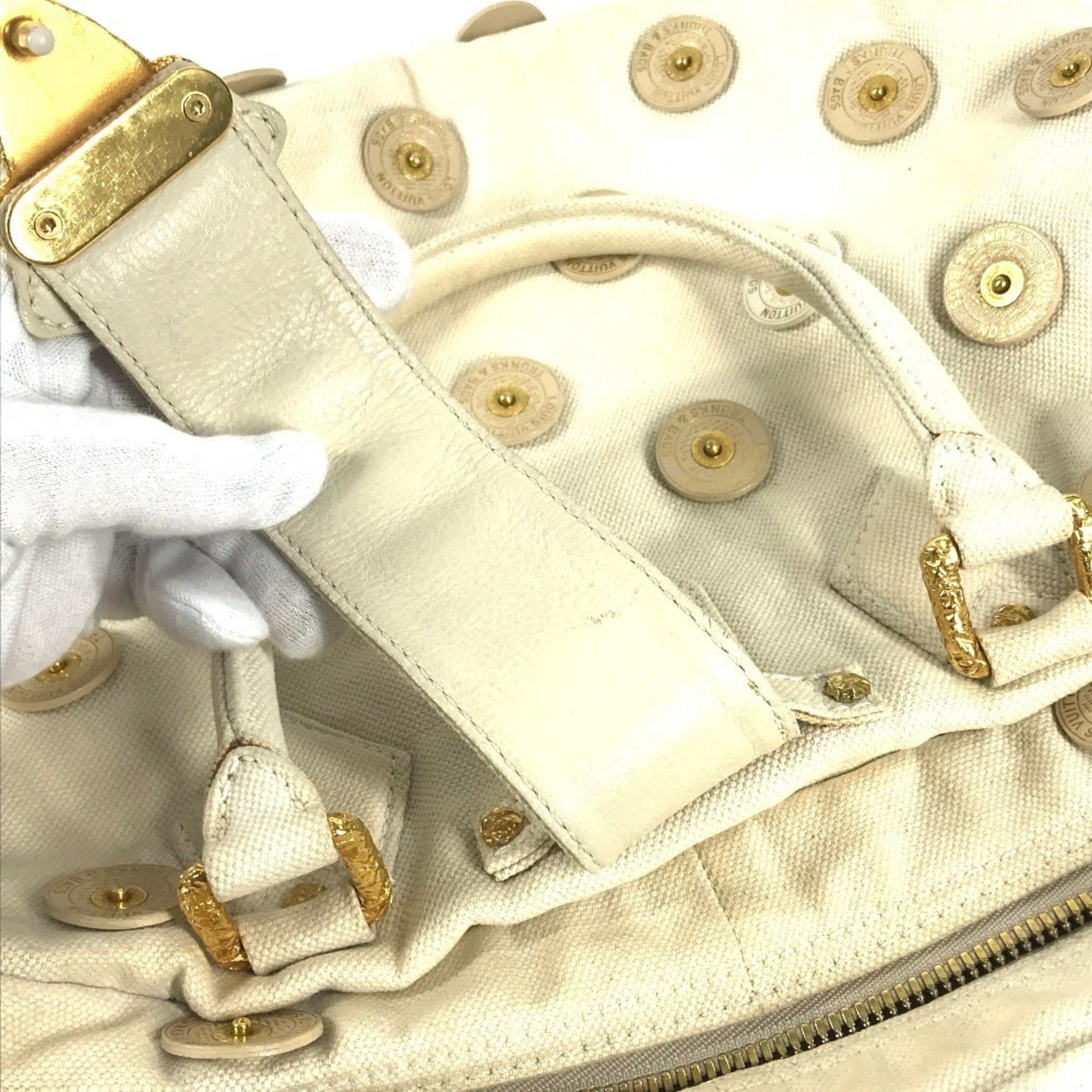 Louis Vuitton White Canvas Boston Bag Handbag Shoulder Bag (Pre-Owned)
