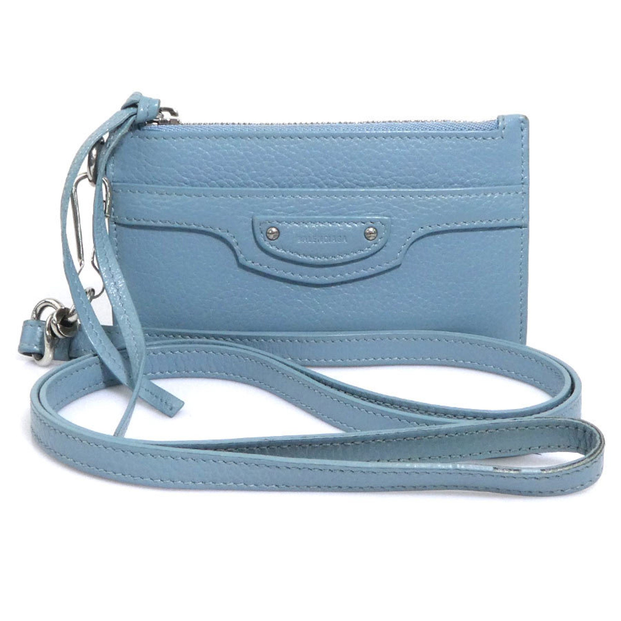 Balenciaga Light Blue Leather Coin Purse/Coin Case (Pre-Owned)