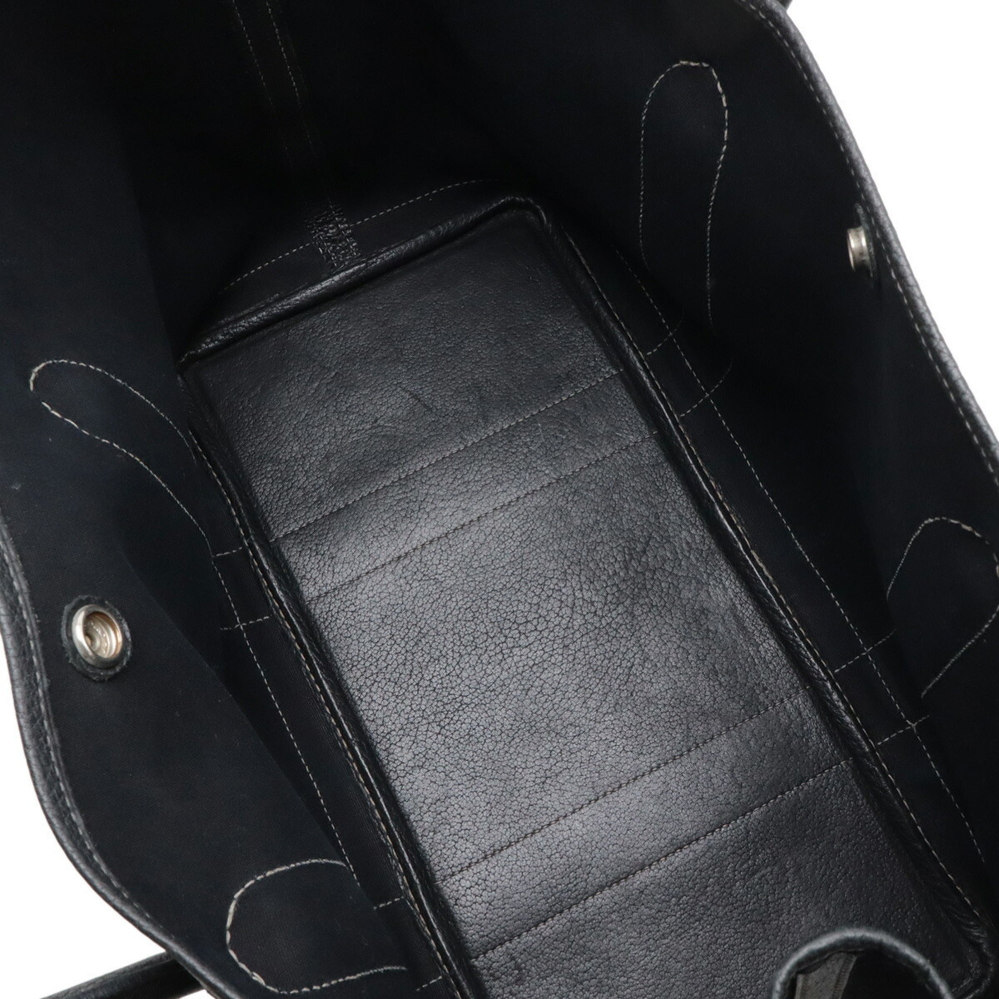 Hermes Garden Black Toile Officier Leather Handbag Tote Bag (Pre-Owned)