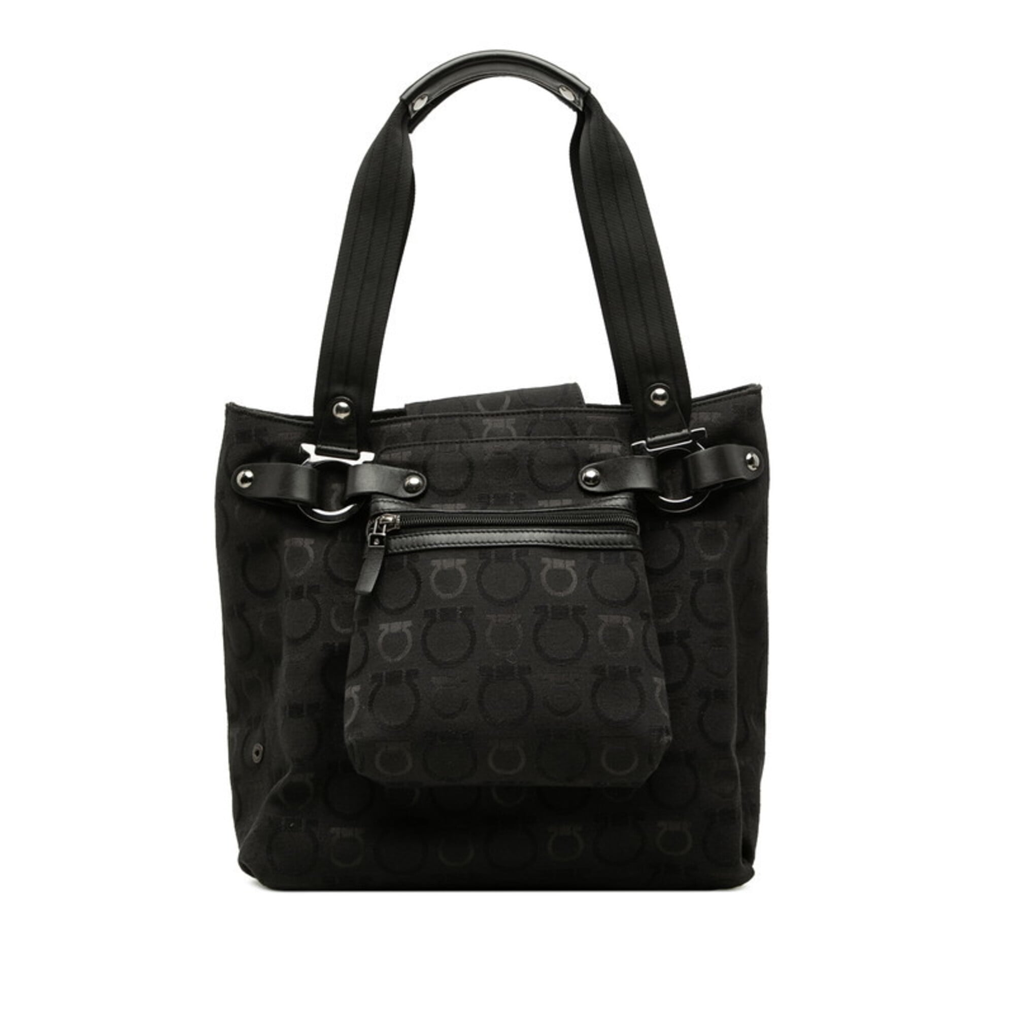 Salvatore Ferragamo Black Canvas Leather Handbag Pouch Tote Bag (Pre-Owned)
