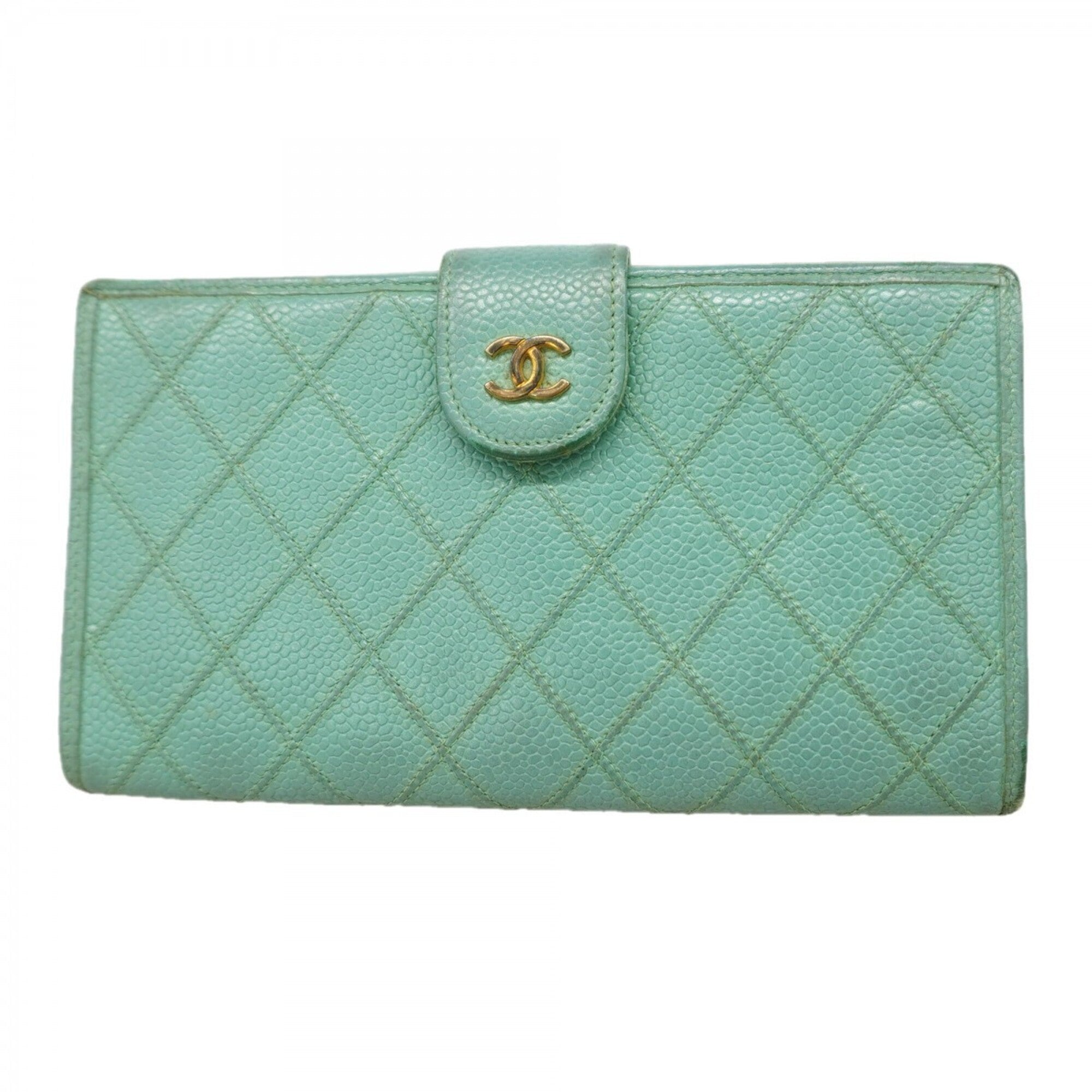Chanel Green Grained Calfskin Long Wallet (Bi-Fold) (Pre-Owned)