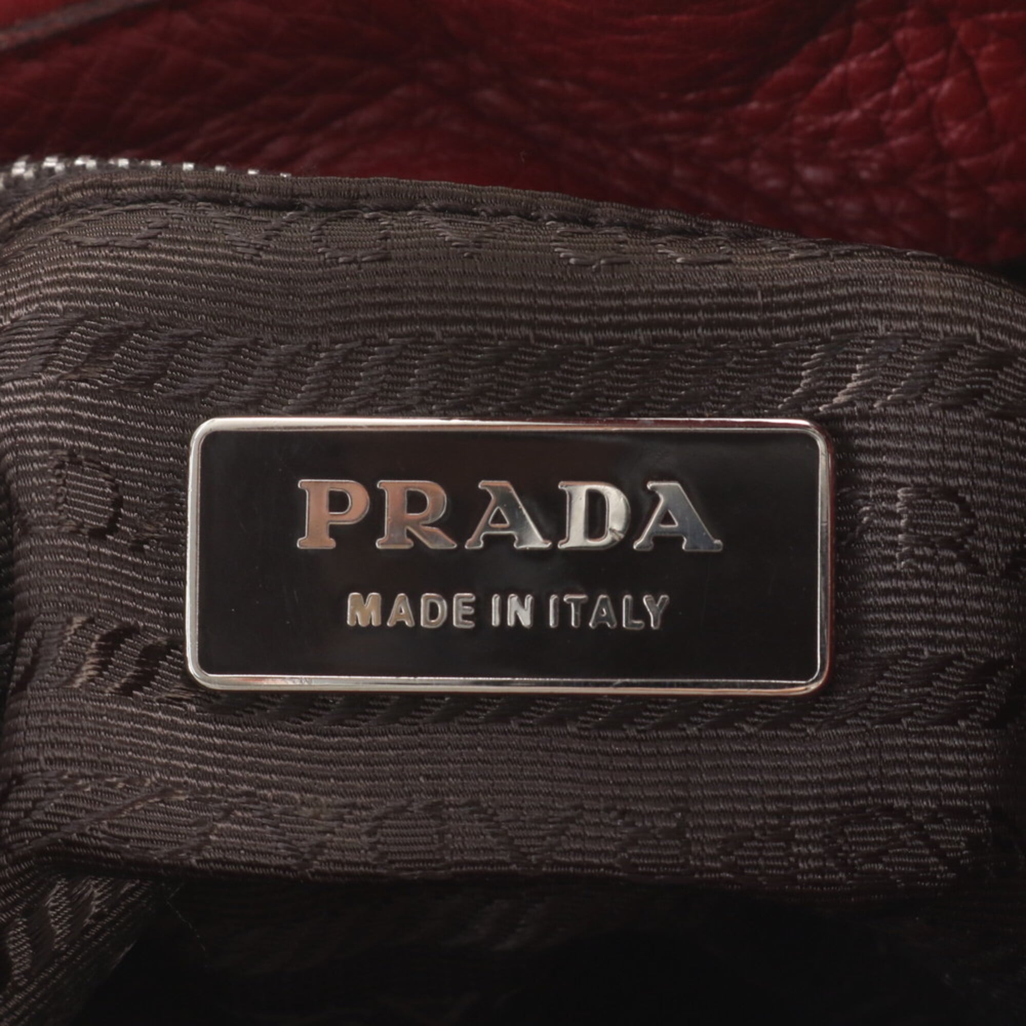 Prada Red Color Leather Nylon Handbag Shoulder Bag Tote Bag (Pre-Owned)