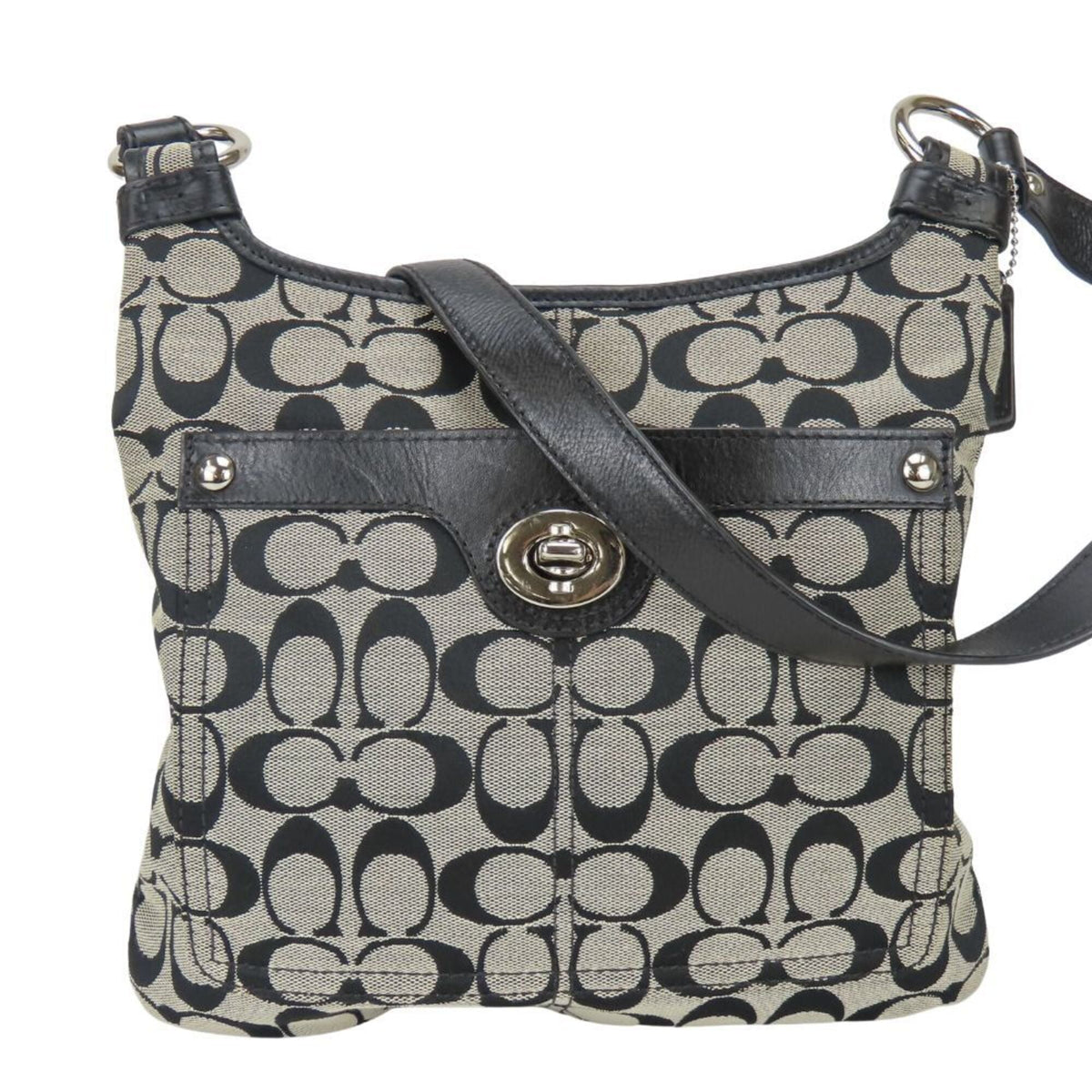 Coach Black Gray Signature Line Shoulder Bag (Pre-Owned)