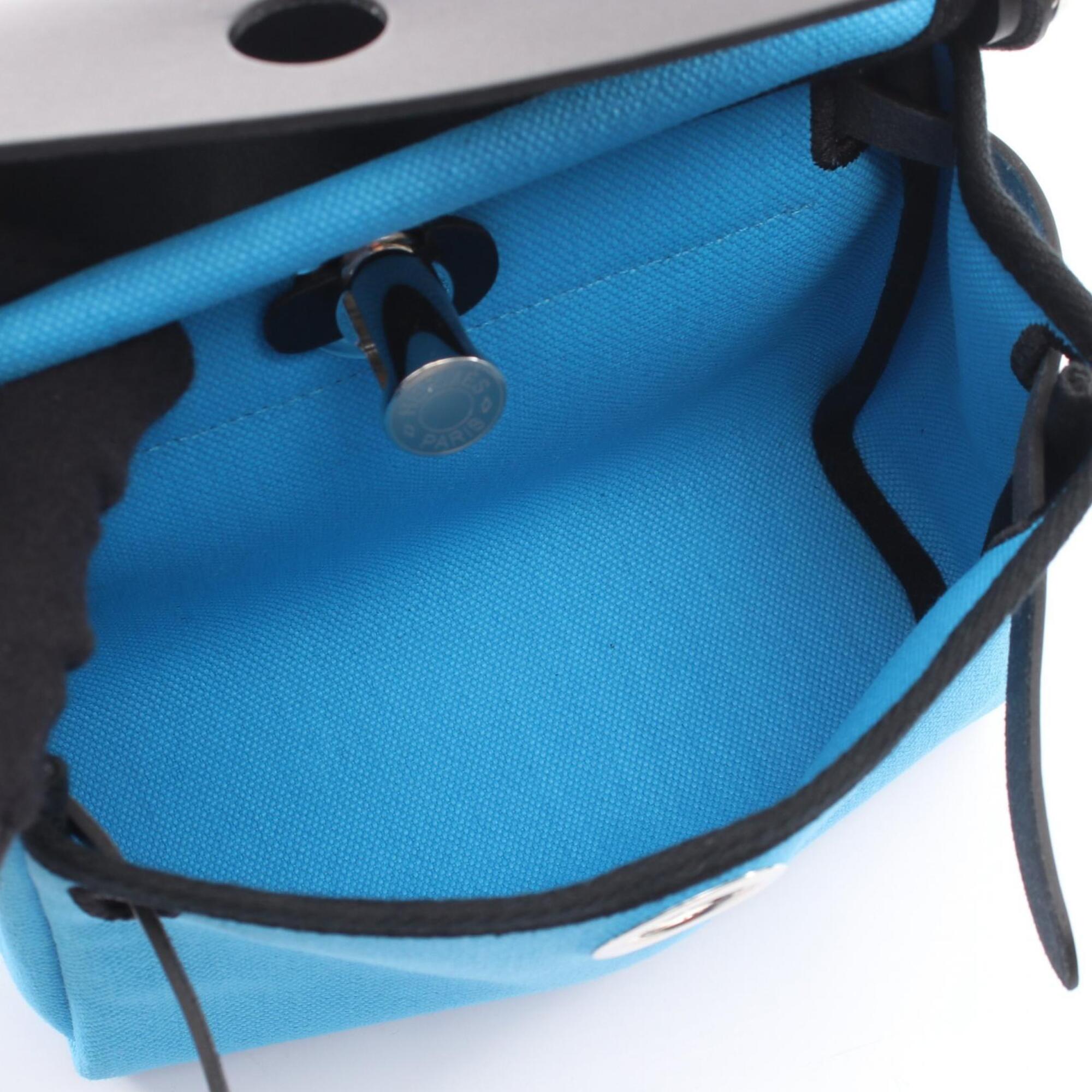 Hermes Black Blue Canvas Leather Handbag Shoulder Bag (Pre-Owned)