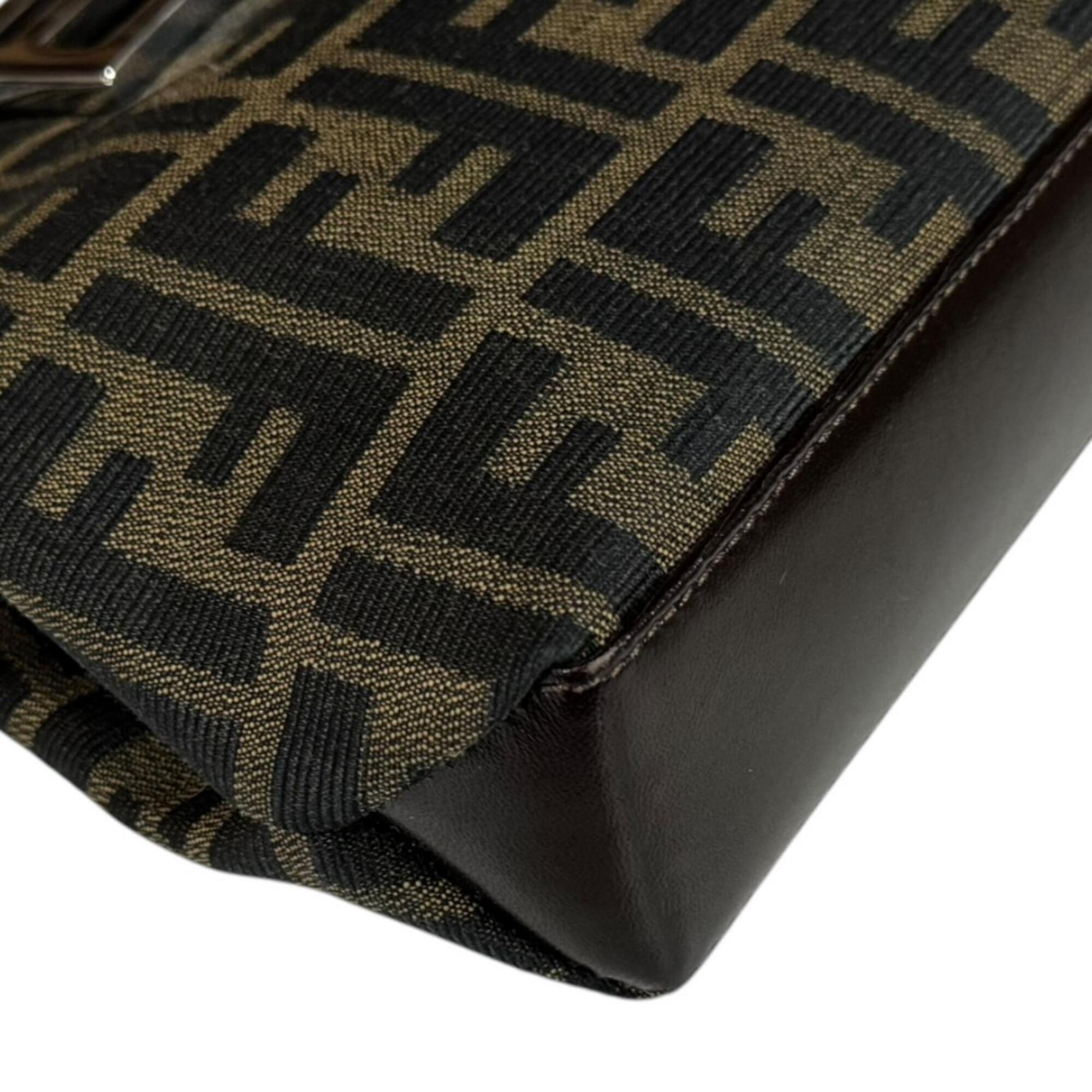 Fendi Zucca Black Brown Canvas Handbag Shoulder Bag (Pre-Owned)