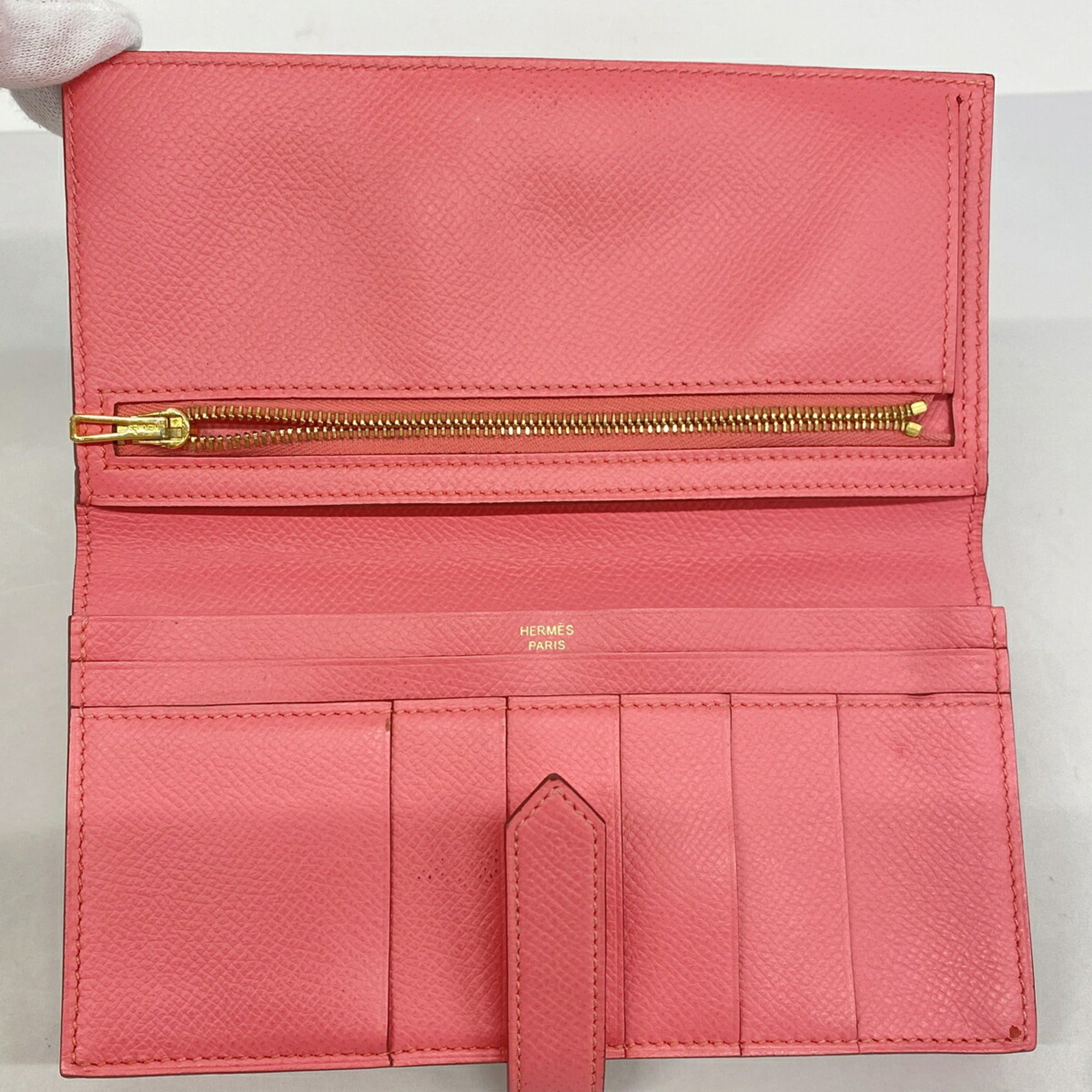 Hermes Rose Azalee Epsom Leather Leather Long Wallet (Bi-Fold) (Pre-Owned)