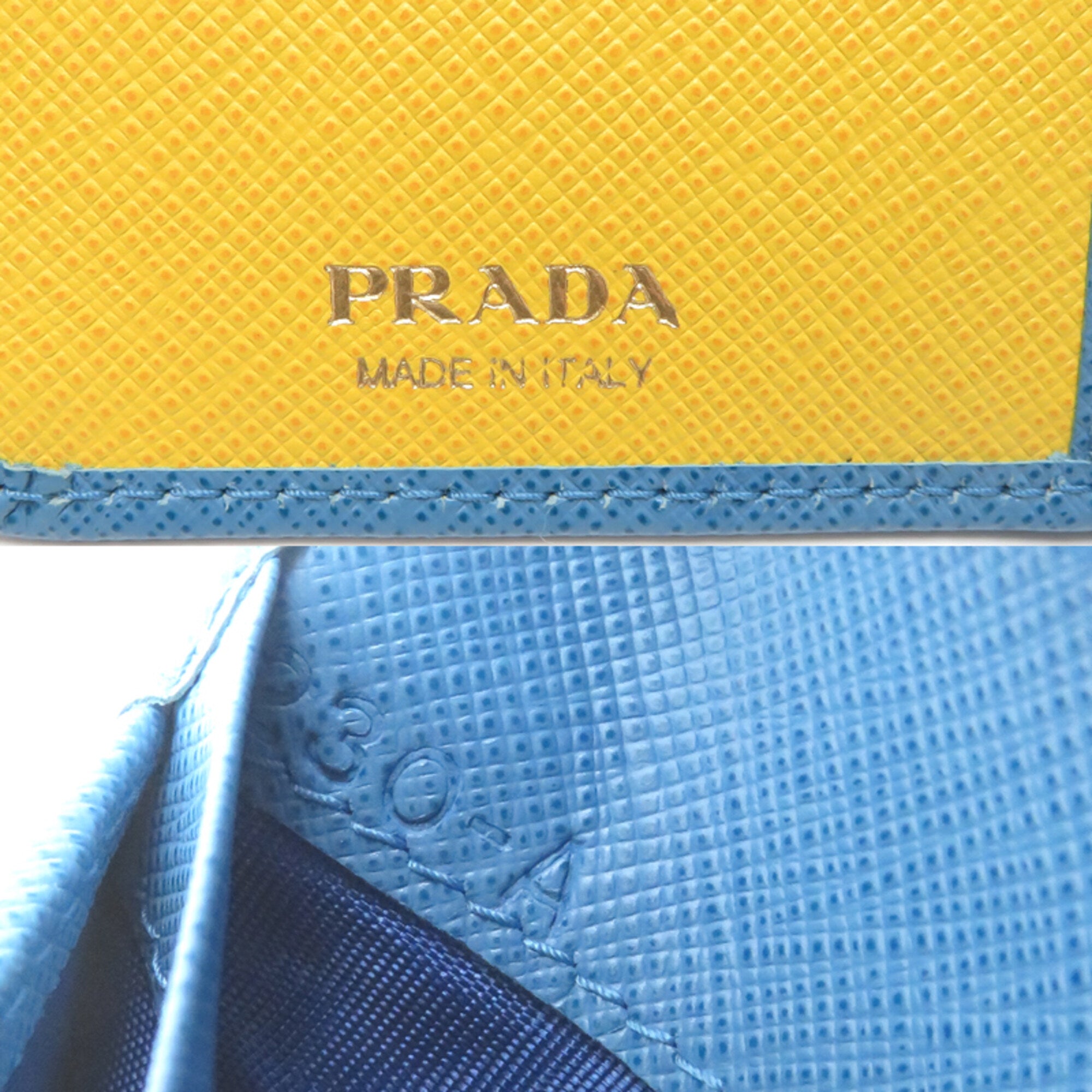 Prada Blue Multi-Color Navy White Yellow Leather Wallet (Bi-Fold) (Pre-Owned)