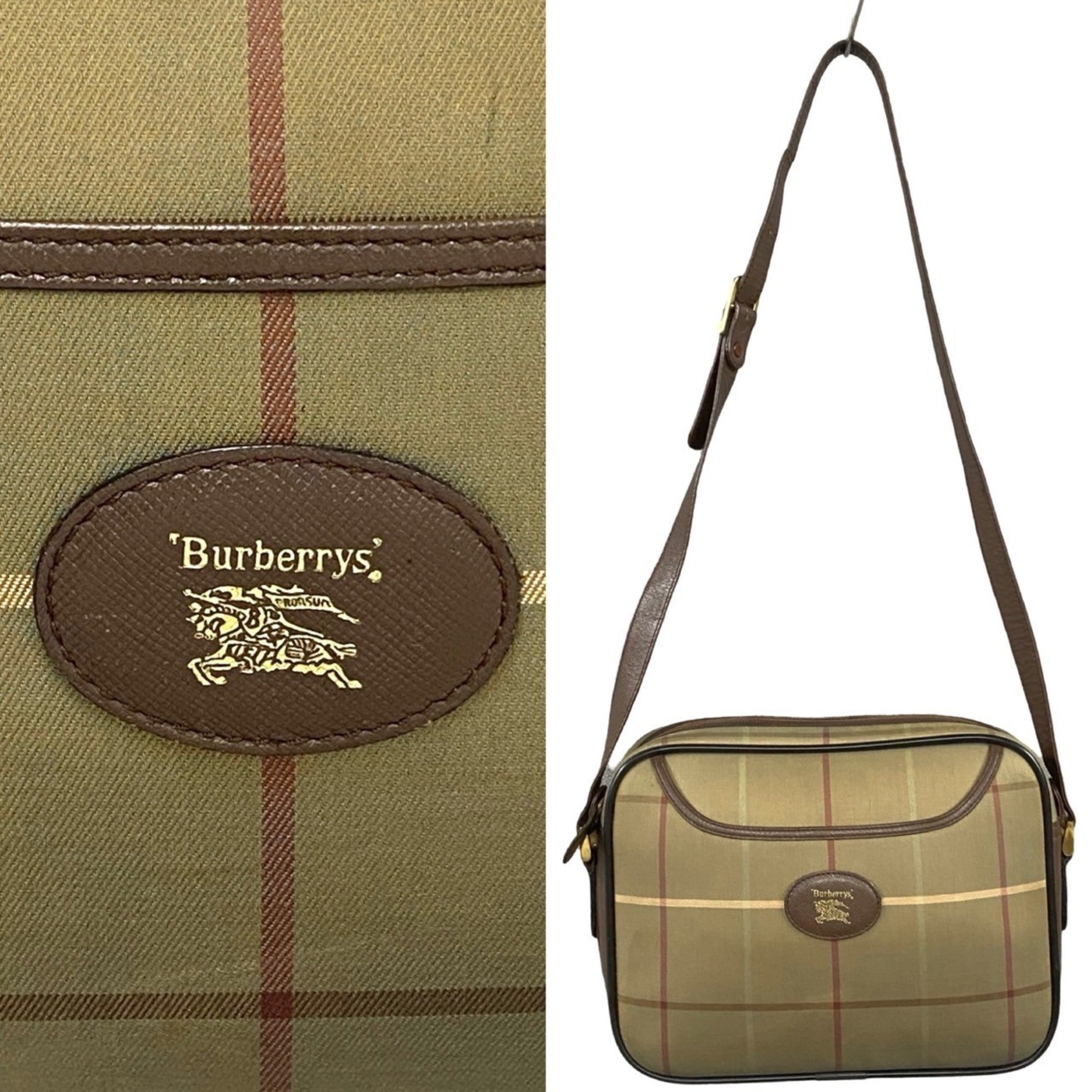 Burberry Brown Khaki Leather Canvas Pochette Shoulder Bag (Pre-Owned)