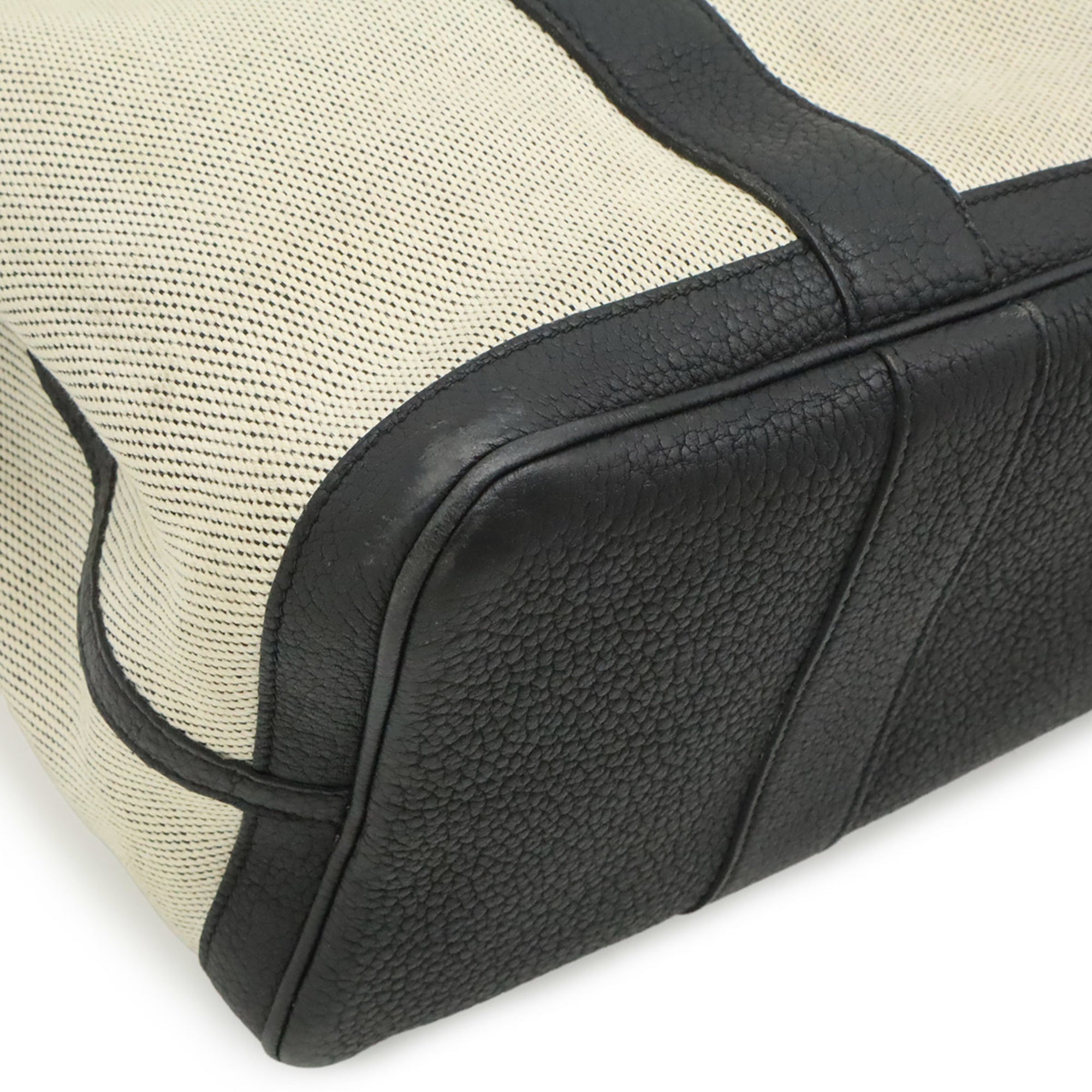 Hermes Black Off-White Canvas Handbag Tote Bag (Pre-Owned)