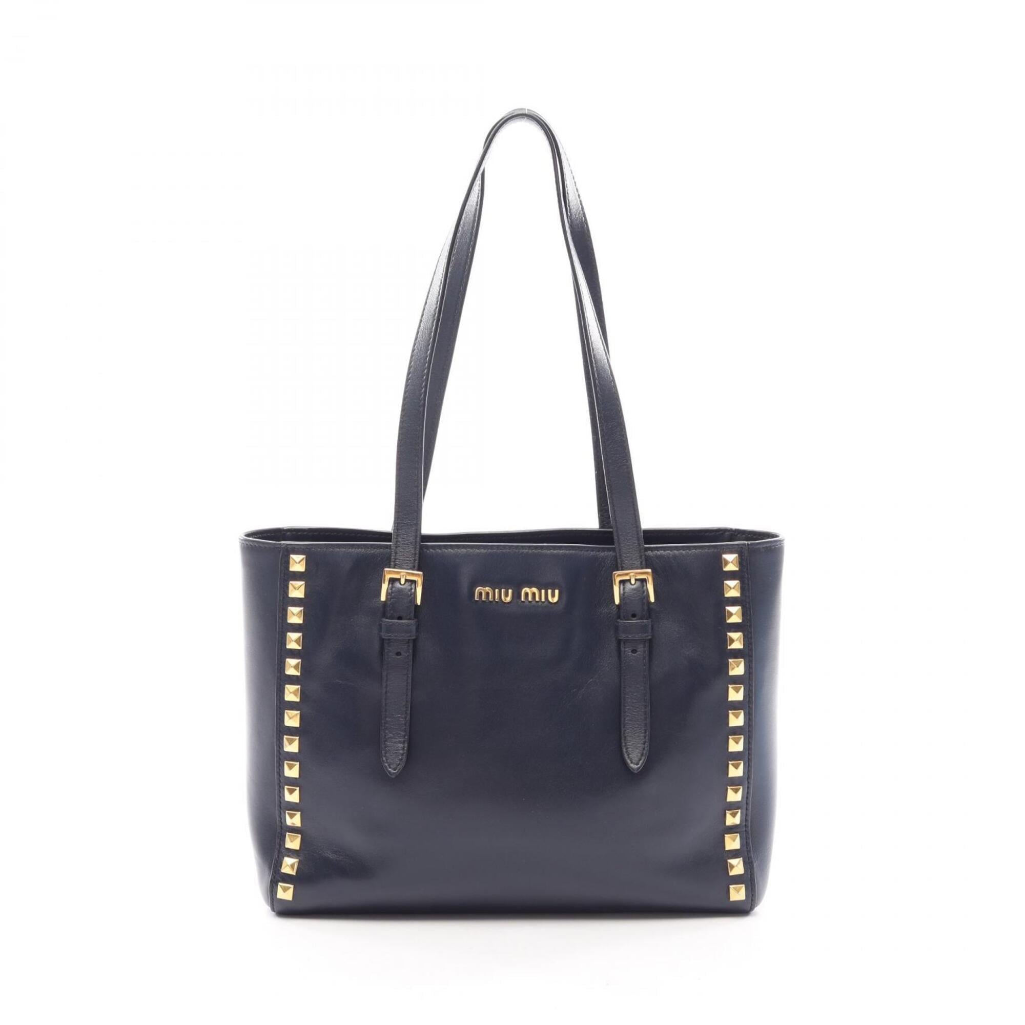 Miu Miu Navy Leather Handbag Tote Bag (Pre-Owned)