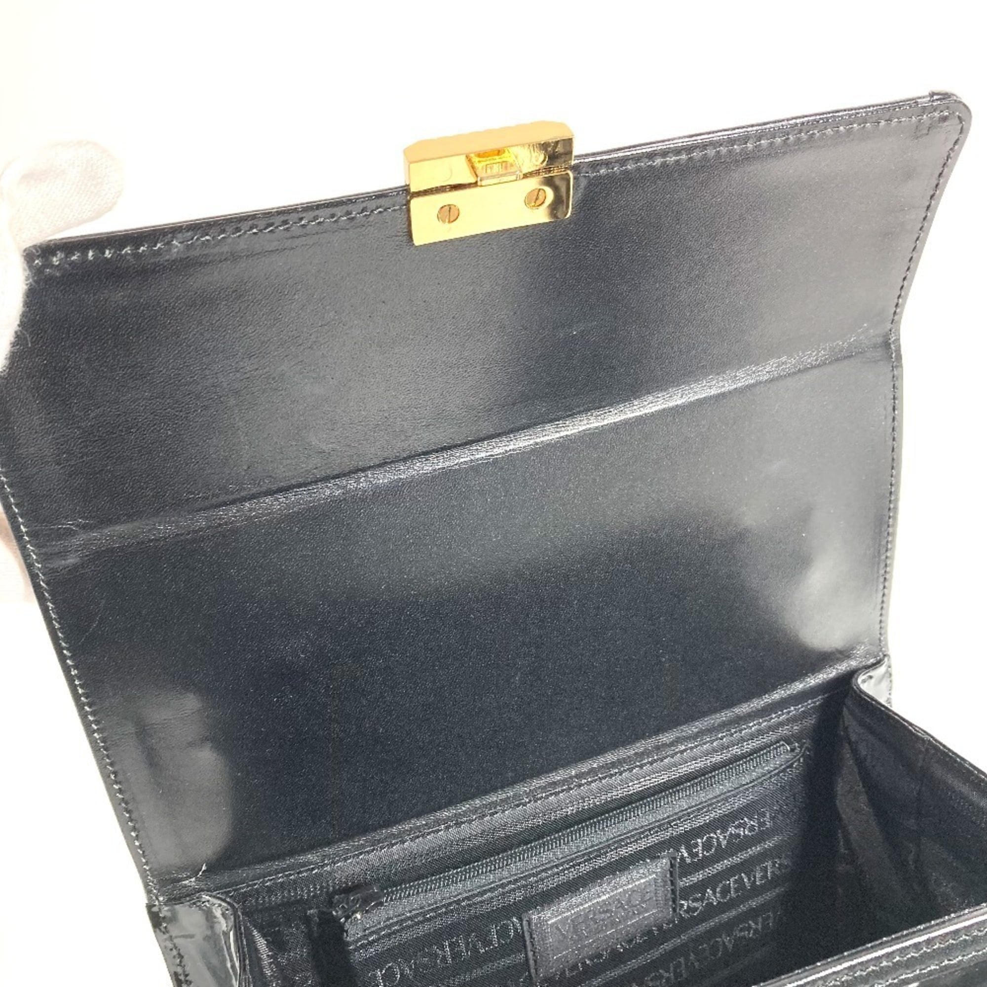 Versace Black Patent Leather Handbag Vanity Bag (Pre-Owned)