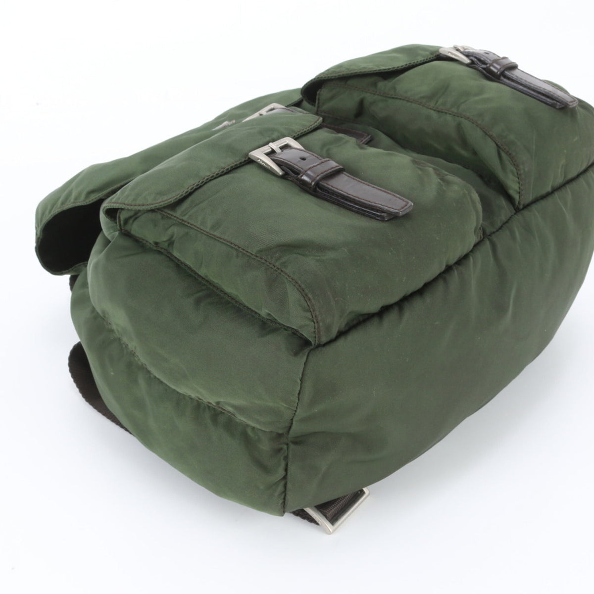 Prada Green Leather Nylon Backpack (Pre-Owned)