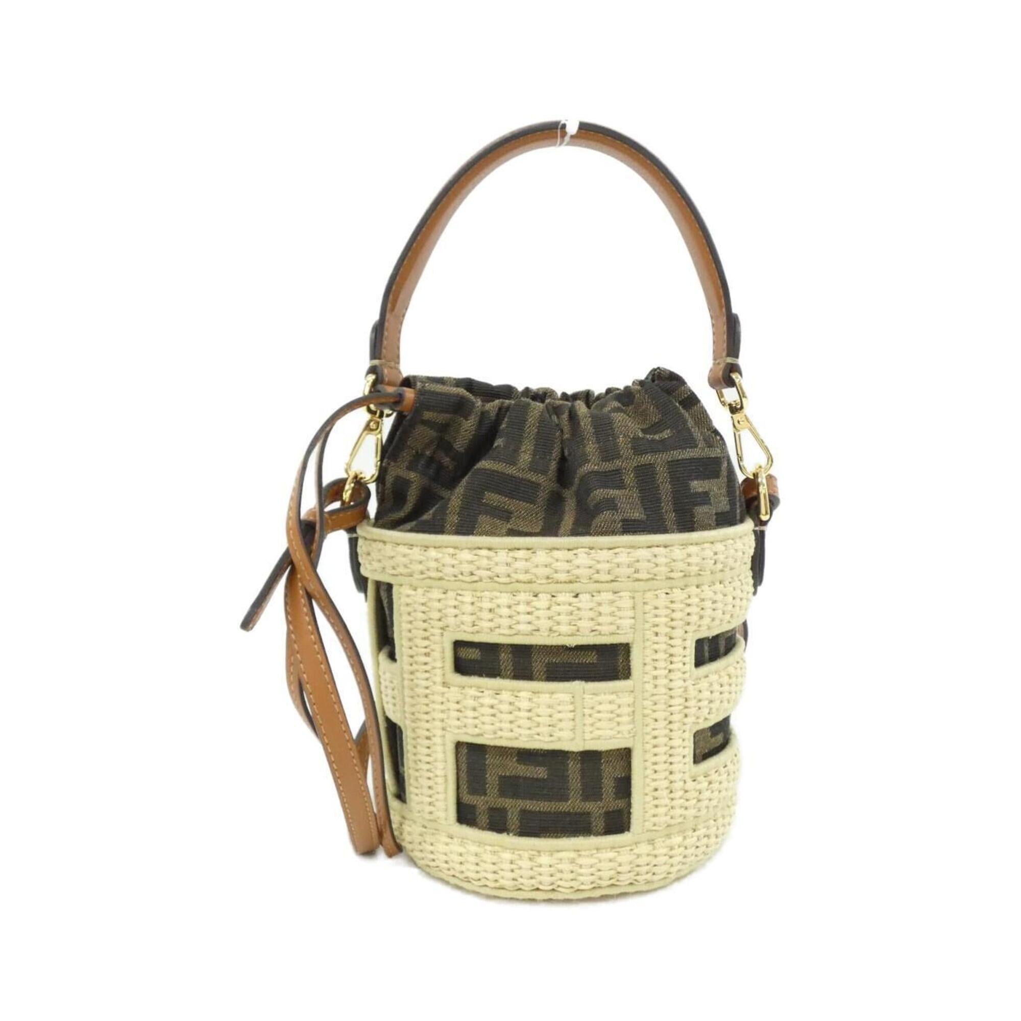 Fendi Brown Canvas Straw Shoulder Bag (Pre-Owned)