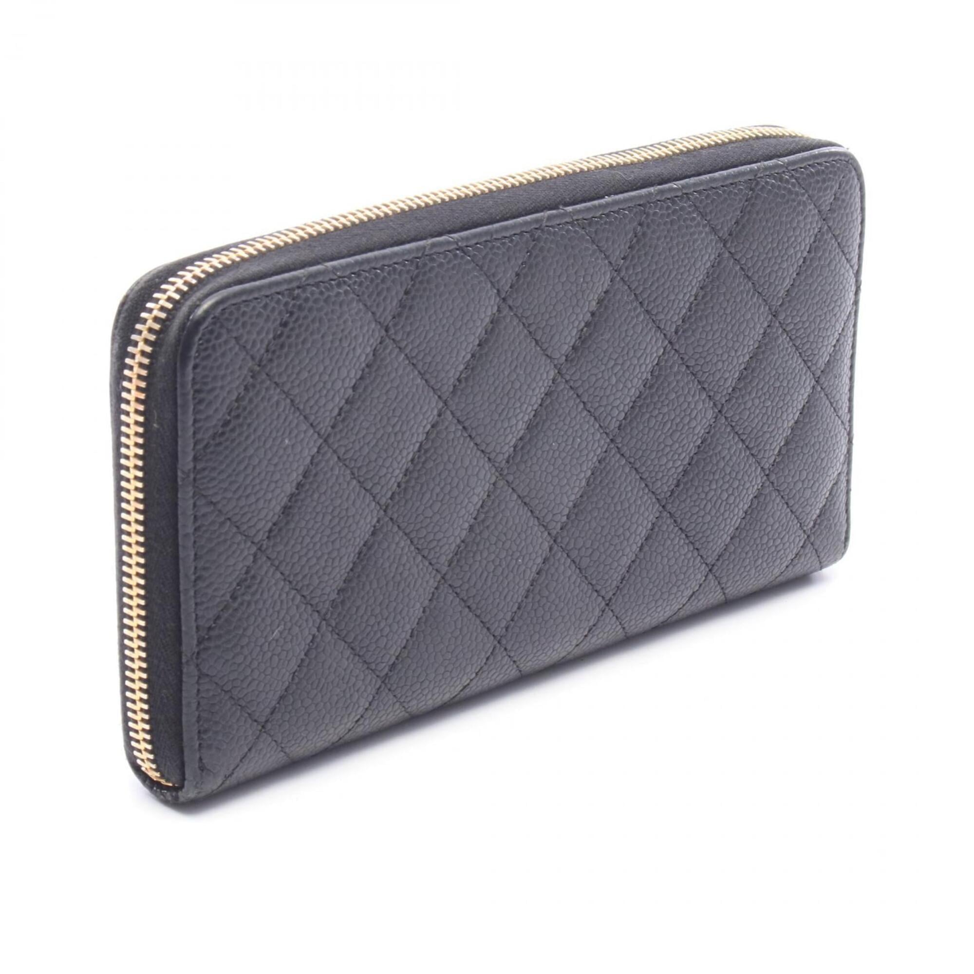 Chanel Black Grained Calfskin Long Wallet (Bi-Fold) (Pre-Owned)