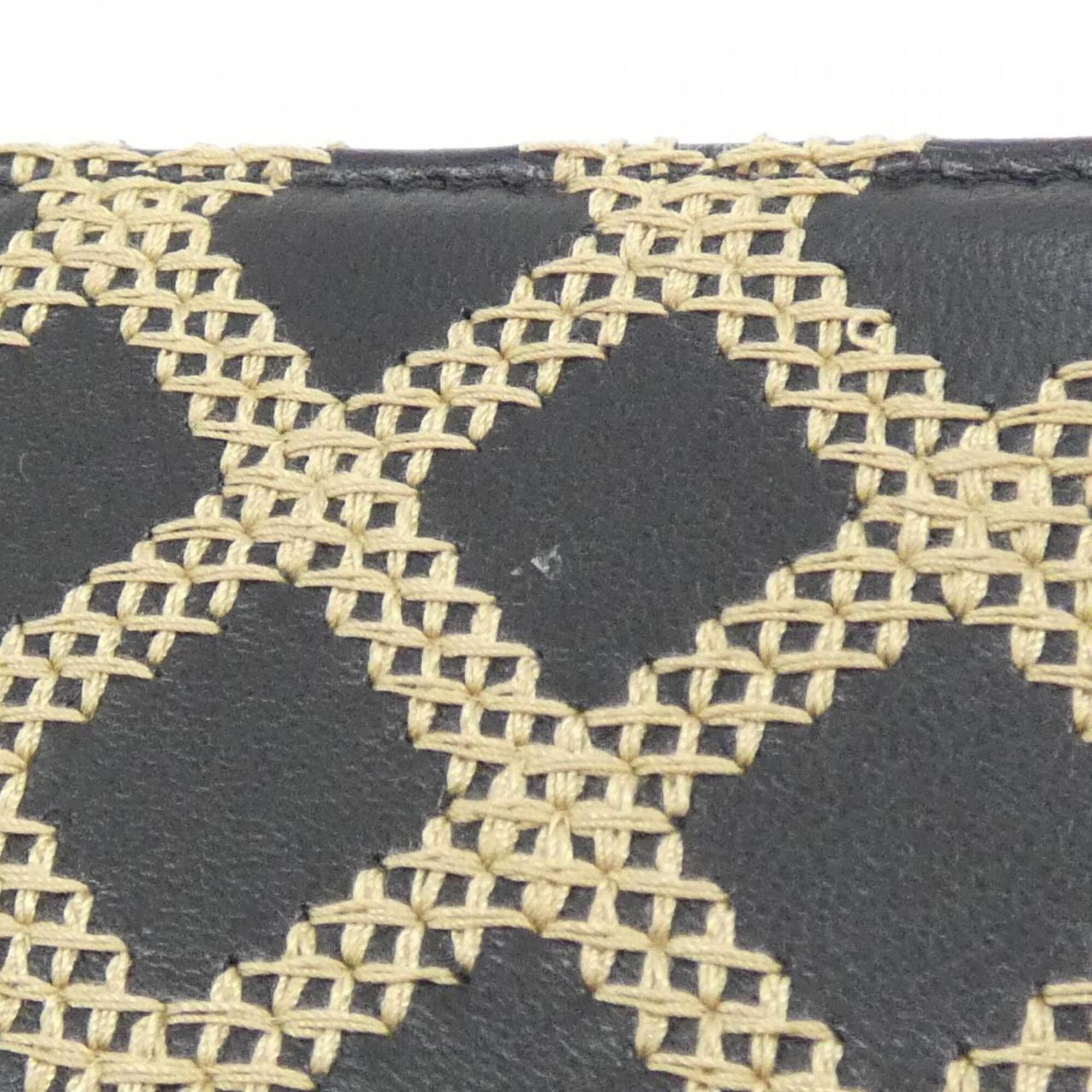 Chanel Beige Black Leather Long Wallet (Bi-Fold) (Pre-Owned)