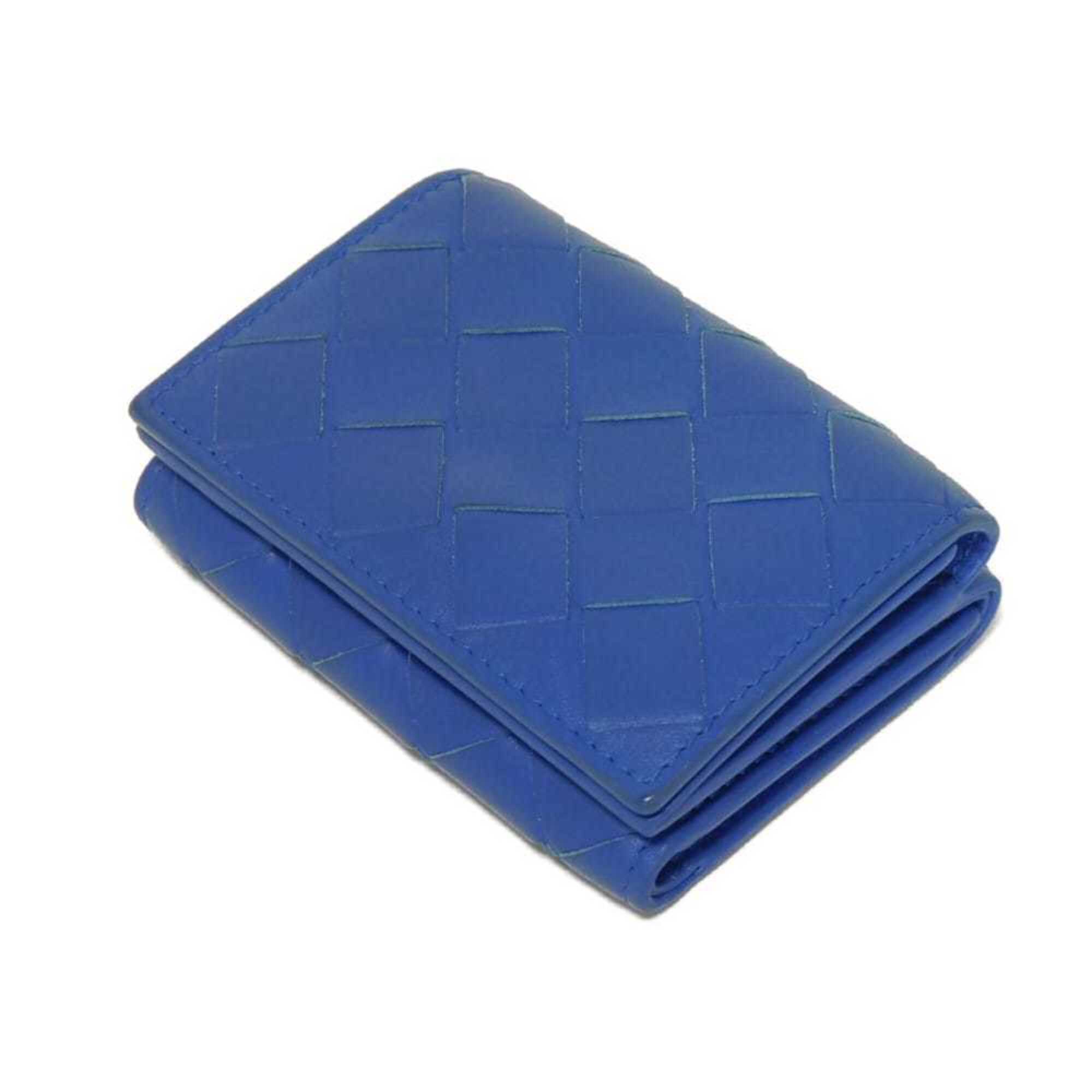 Bottega Veneta Intrecciato Blue Leather Wallet (Tri-Fold) (Pre-Owned)