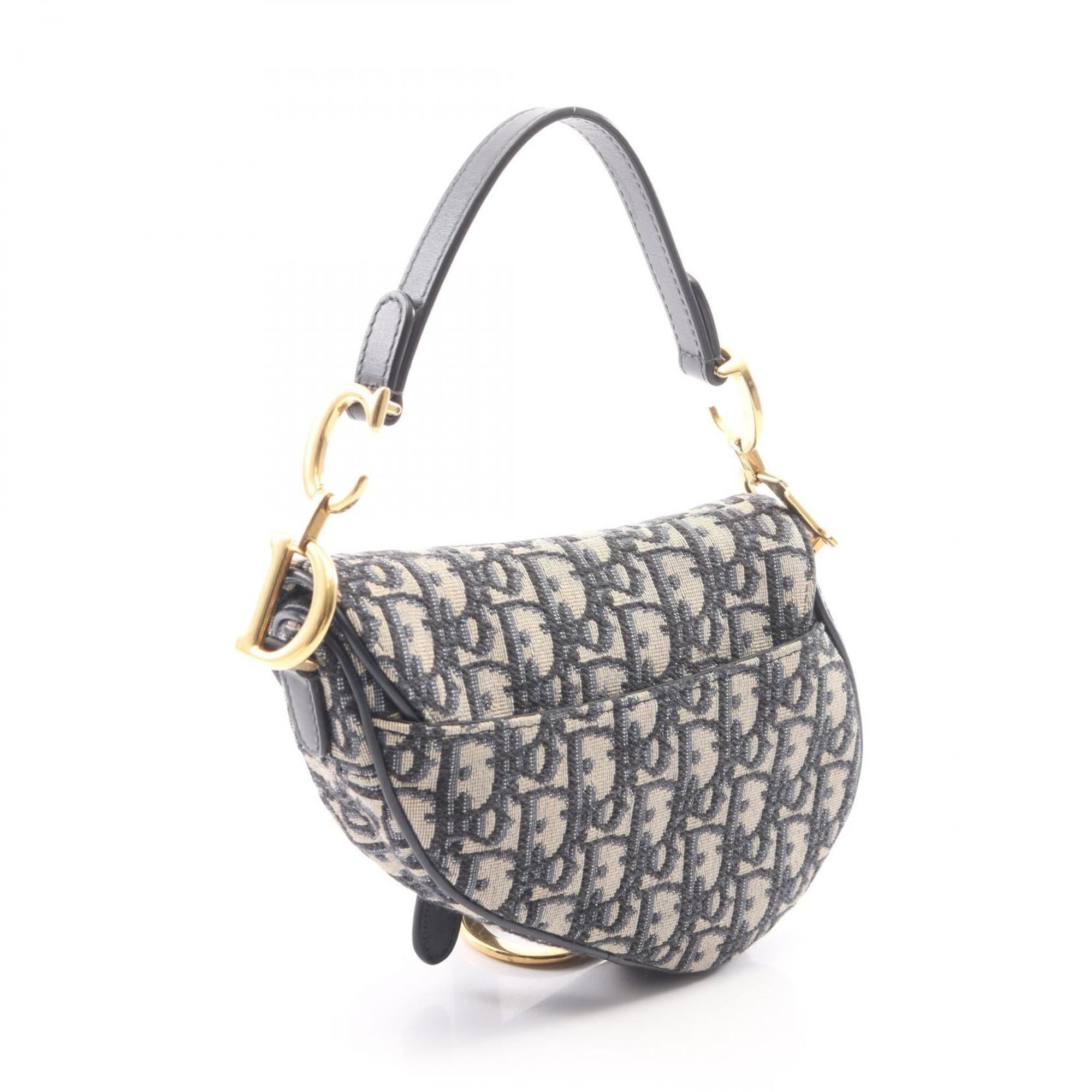 Christian Dior Beige Navy Canvas Leather Handbag Saddle Bag (Pre-Owned)