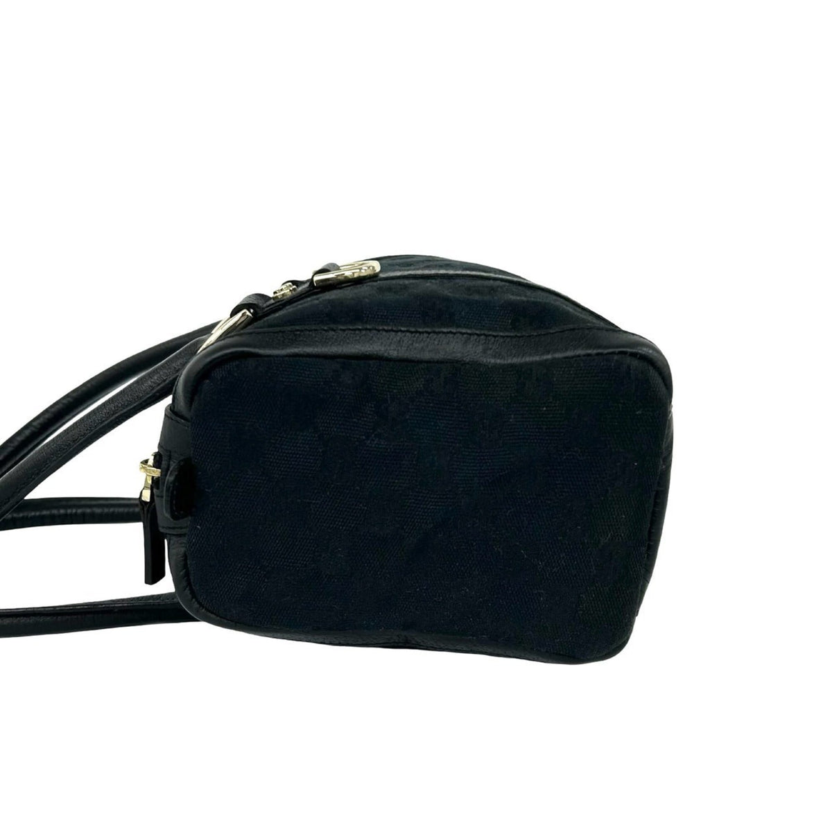 Gucci Black Canvas Leather Boston Bag Handbag (Pre-Owned)