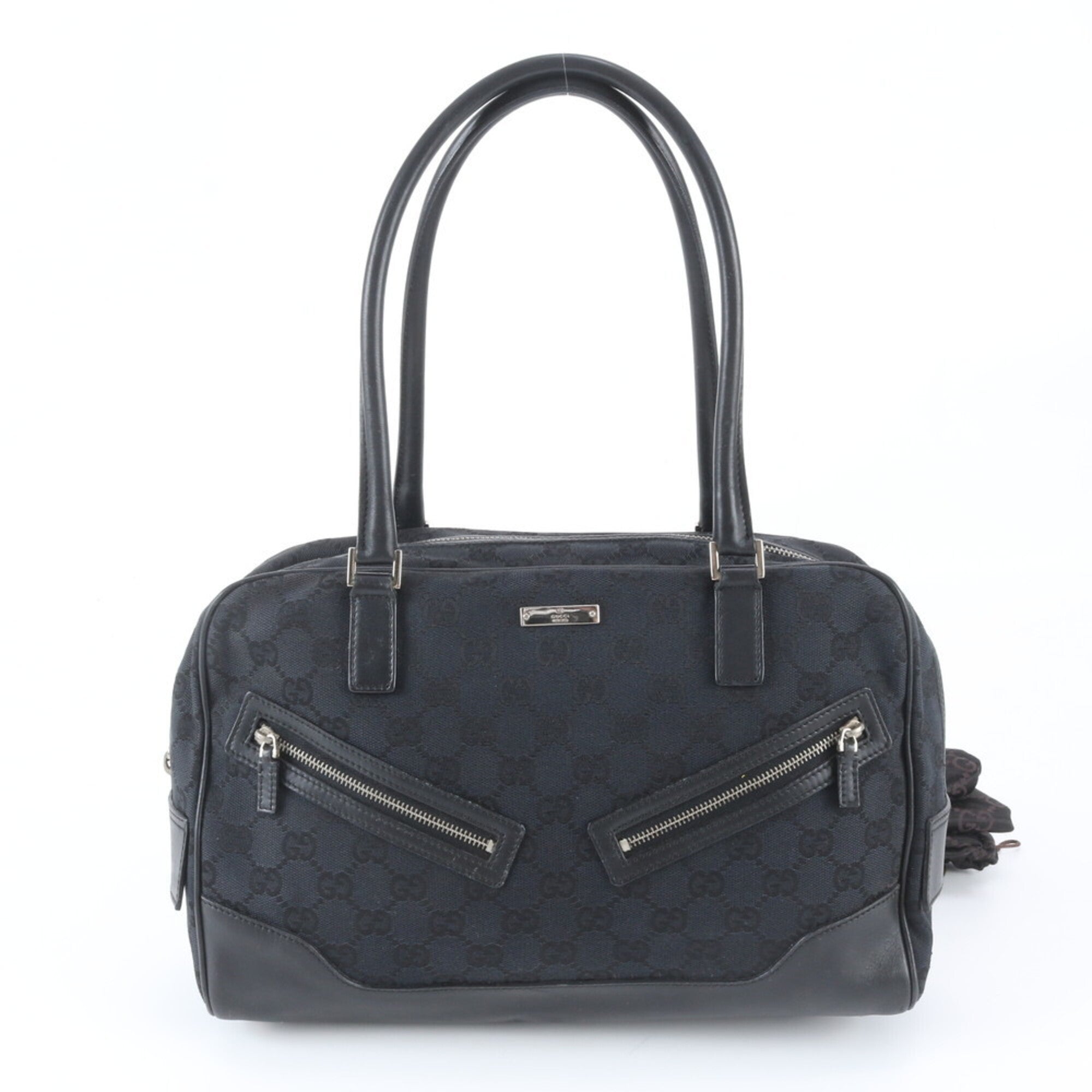 Gucci Black Leather Canvas Boston Bag Handbag Shoulder Bag Tote Bag (Pre-Owned)