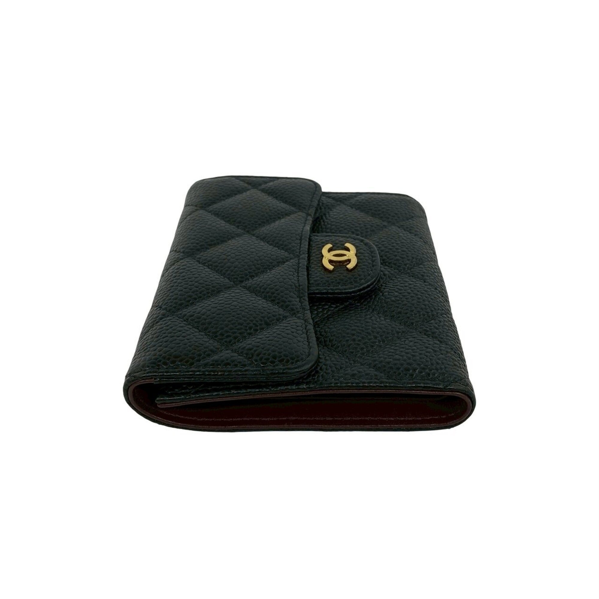 Chanel Black Grained Calfskin Wallet (Tri-Fold) (Pre-Owned)